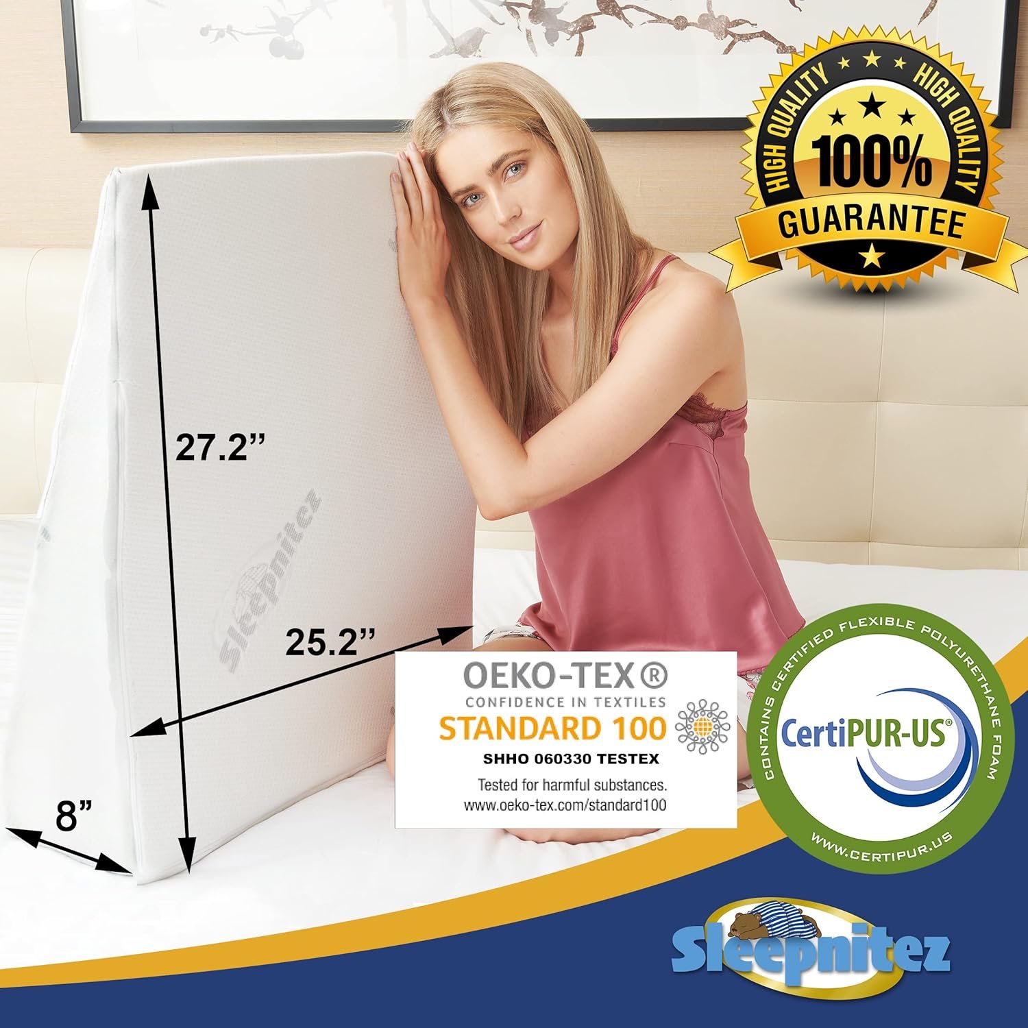 Sleepnitez Fsa Eligible 8" Bed Wedge Pillow – Memory Foam Wedge for Sleeping, Acid Reflux Pillow for Snoring, GERD, Pregnancy, Sleep Apnea, Reading – Luxurious 3.25" Memory Foam Top Layer - Image 7
