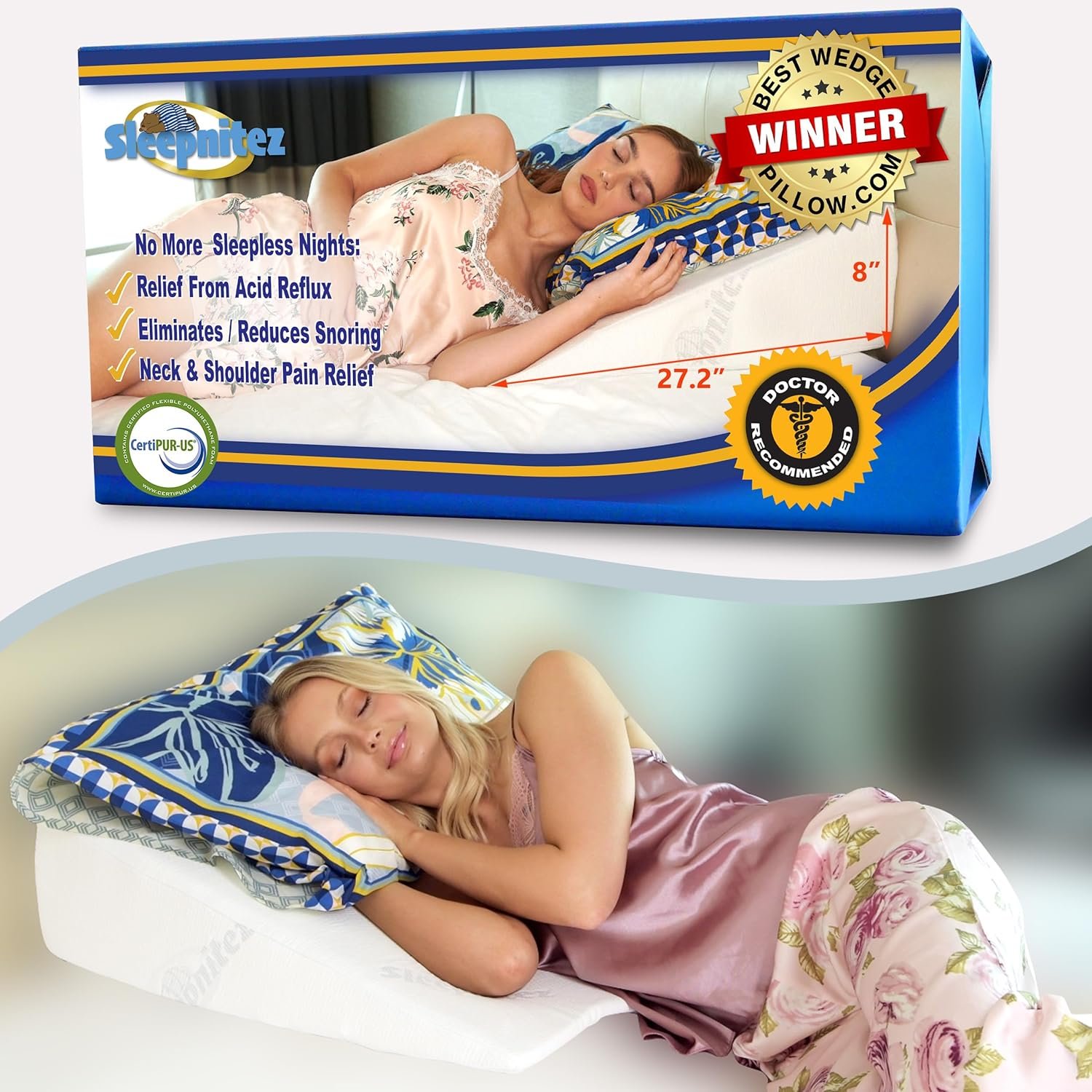 Sleepnitez Fsa Eligible 8" Bed Wedge Pillow – Memory Foam Wedge for Sleeping, Acid Reflux Pillow for Snoring, GERD, Pregnancy, Sleep Apnea, Reading – Luxurious 3.25" Memory Foam Top Layer - Image 8