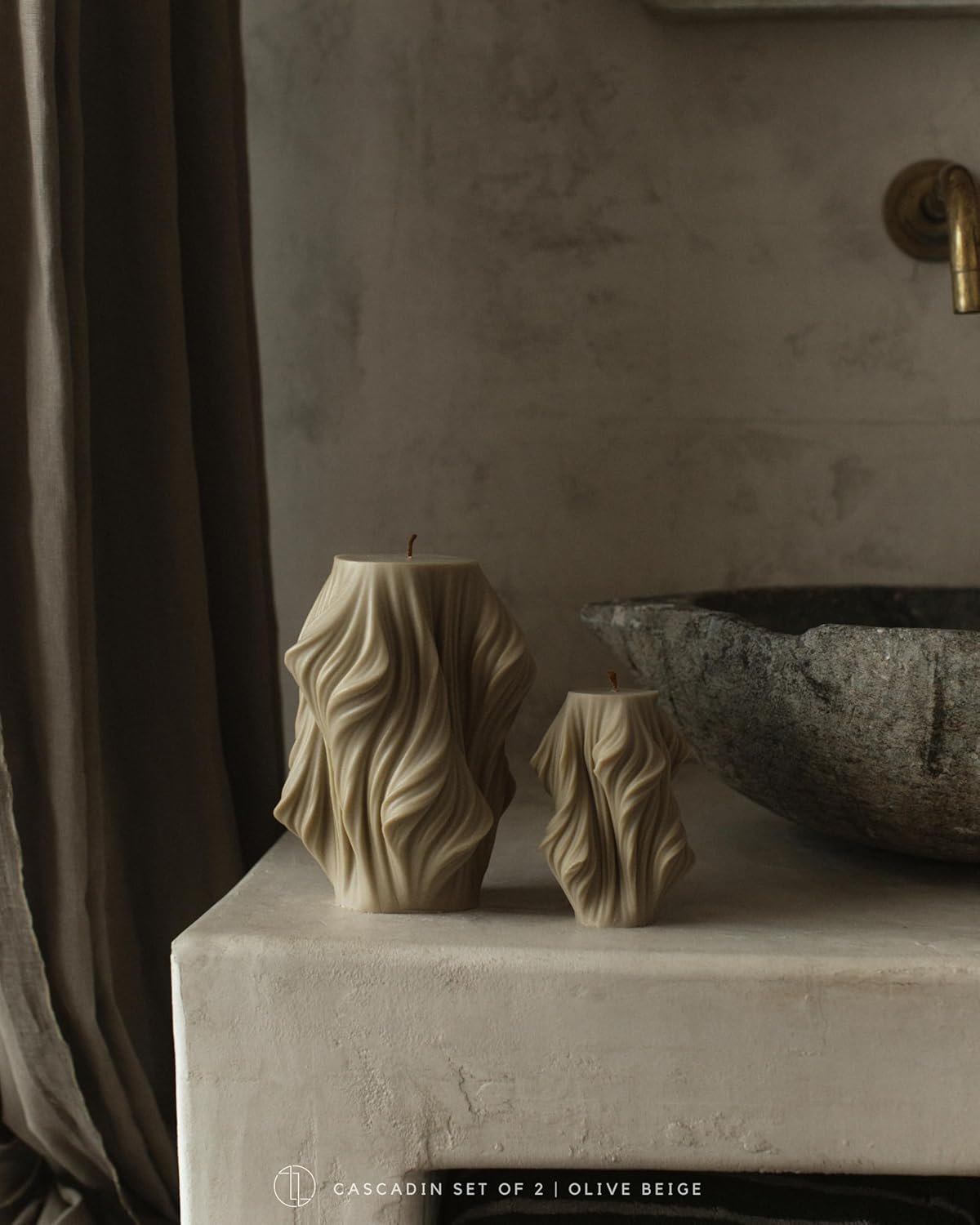 LAWA Cascading Wave Candle - Large Beautiful Handmade Pillar Scented Soy Wax Elegant Bubble Aesthetic Candle Housewarming Gift Home Room Shelf Decor Idea Olive Beige (Large) - Image 3