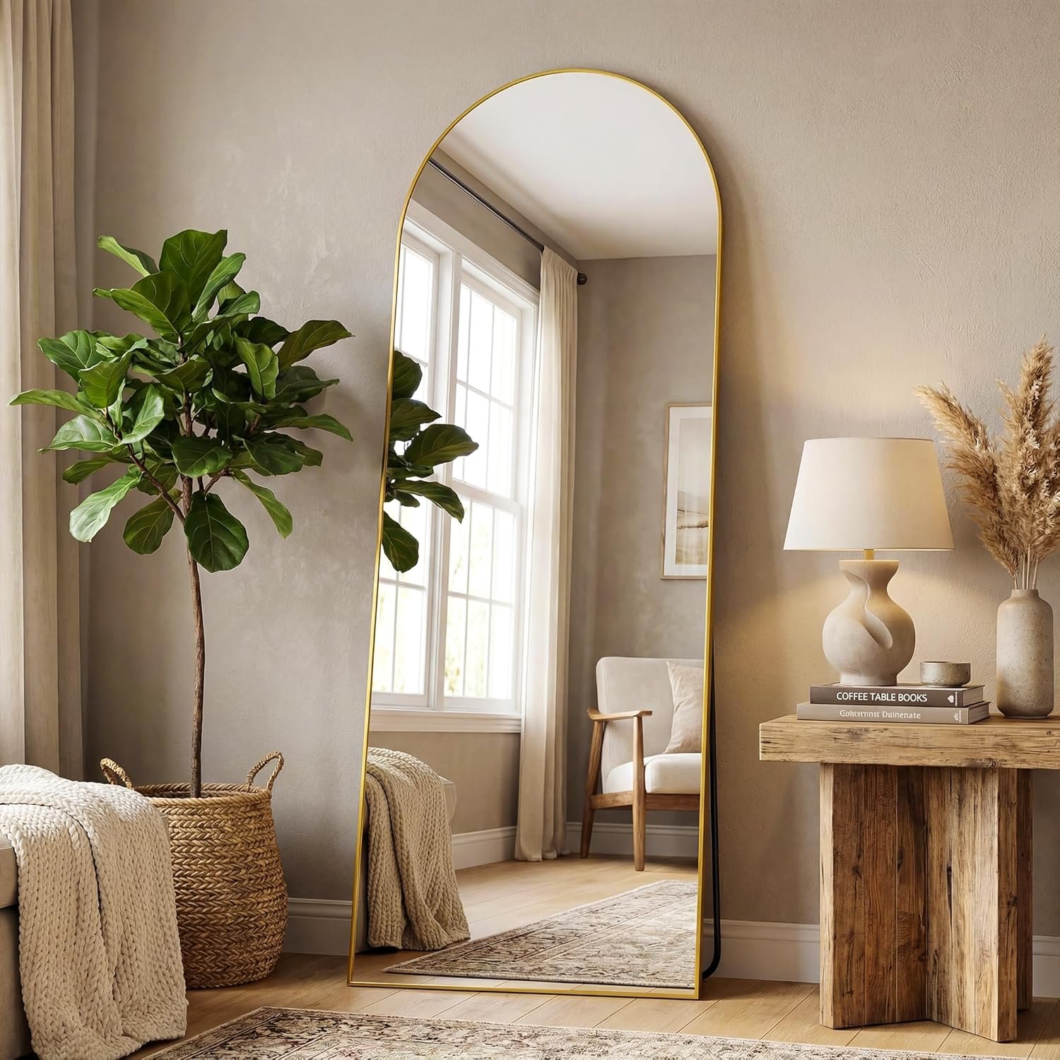 Antok Full Length Mirror, 58"x19" Floor Mirror, Arched Floor Standing Freestanding Arch Full Body Mirrors with Stand for Bedroom, Hanging Mounted for Living Room Cloakroom,Gold - Image 3