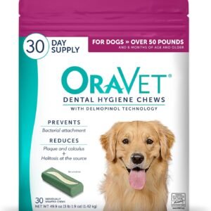 ORAVET Dental Chews for Dogs, Oral Care and Hygiene Chews (Large Dogs, Over 50 lbs.) Pink Pouch, 30 Count (Pack of 1)