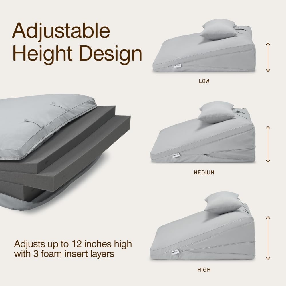 Coop Home Goods Adjustable Wedge Pillow, Ergonomic Memory Foam Pillow for Elevated Leg & Back Support, Pregnancy, Acid Reflux, Sleep Comfort & Recovery, CertiPUR-US & GreenGuard Gold Certified - Image 3