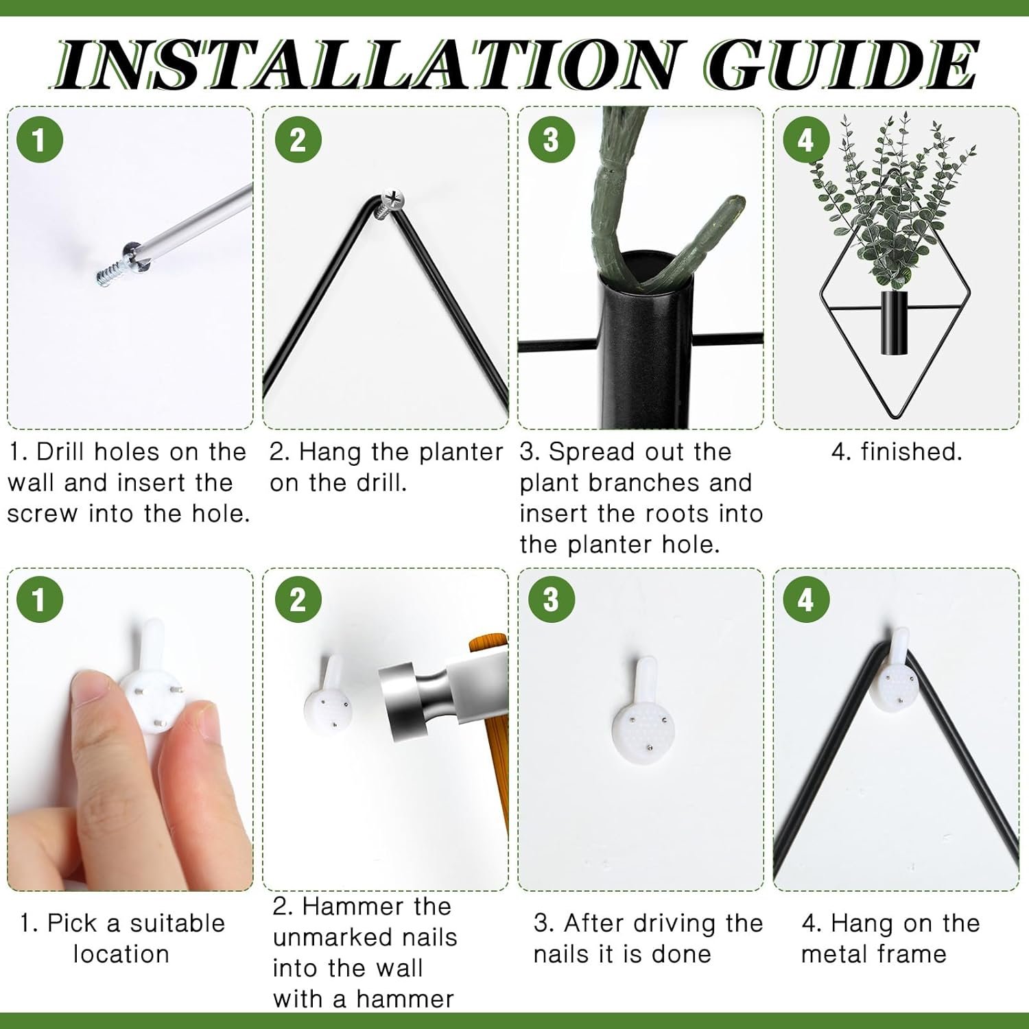 Jexine 4 Pcs Hanging Planters with Artificial Eucalyptus Metal Hanging Vase Indoor Plants Holder Modern Geometric Boho Bathroom Wall Decor for Living Room Home Office(Black) - Image 3