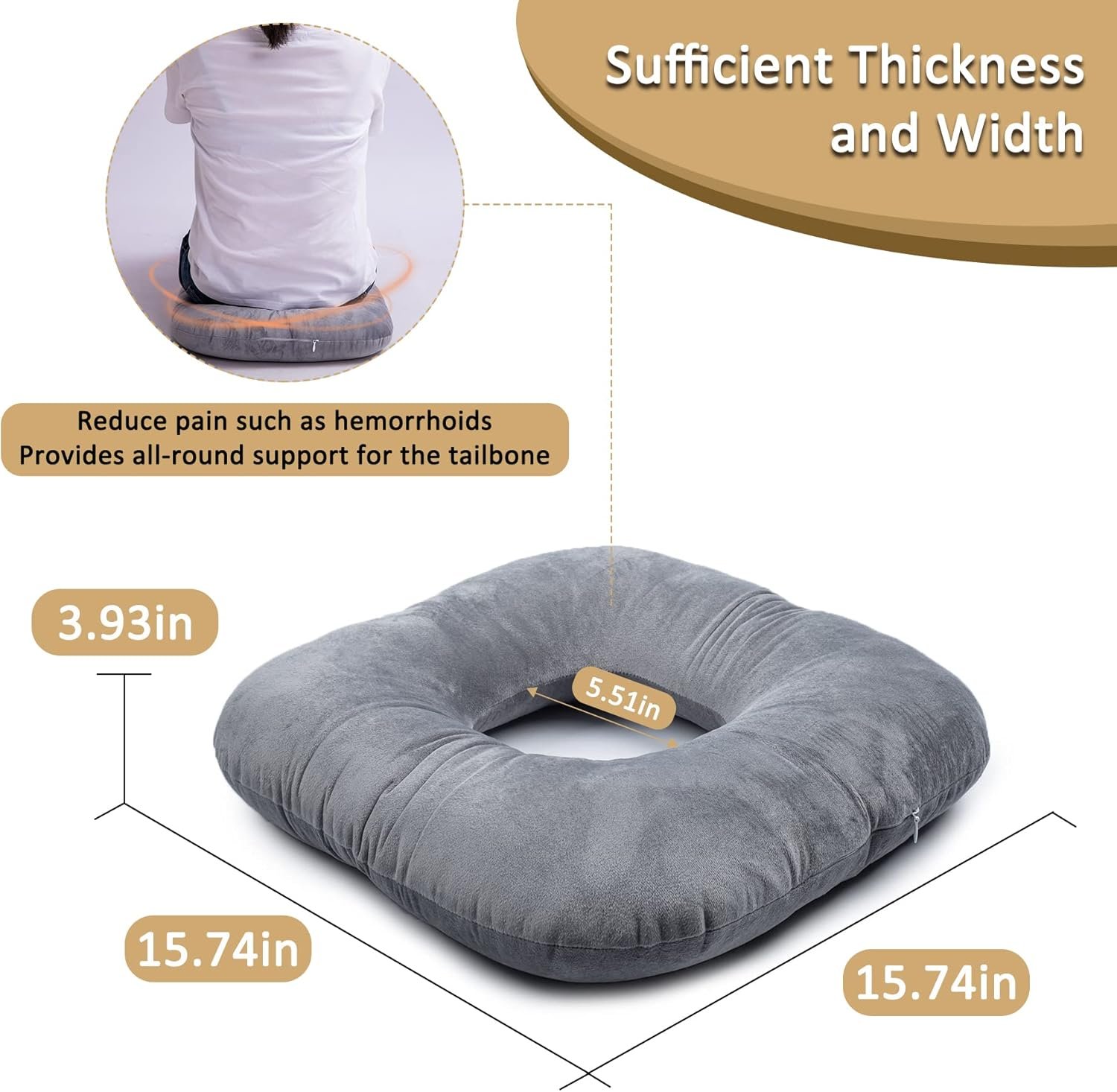 Donut Pillow for Tailbone Pain Relief, Wheelchair Cushion for Hemorrhoids and Bed Sores, Pregnancy, Donut Pillow Suitable for Office, Long Travel, Car and Home Sofa - Image 3