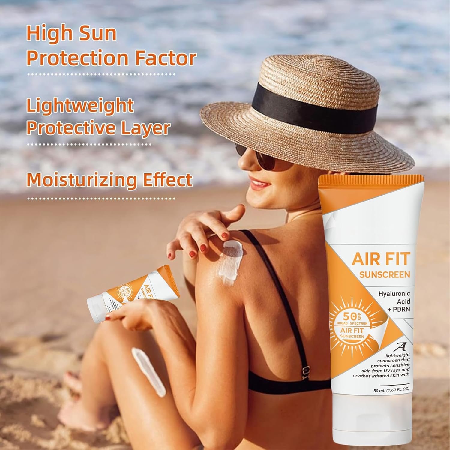 Air Fit Sunscreen Korean SPF 50 - Face & Body Sunscreen with Hyaluronic Acid, Lightweight, Non-Greasy, Moisturizing Sun Cream, Broad Spectrum UVA/UVB Protection (1) - Image 5