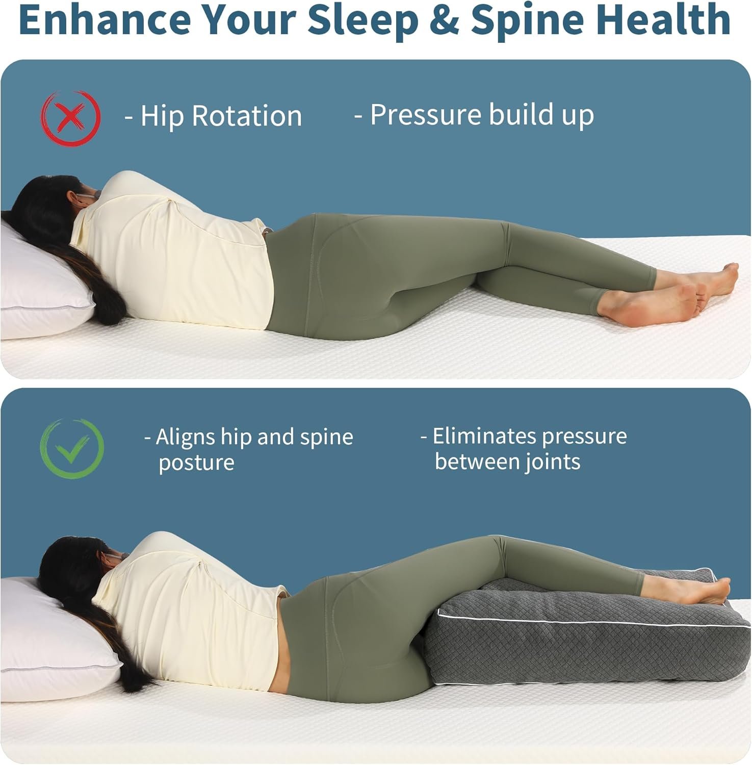 HOMBYS Shredded Memory Foam Knee Pillow for Side Sleepers, 6.5" Height Pillow Between Legs for Aligns Spine & Relieves Pressure Hip & Leg Elevation, Supportive Pillow for Pregnancy, Sciatica, Grey - Image 3