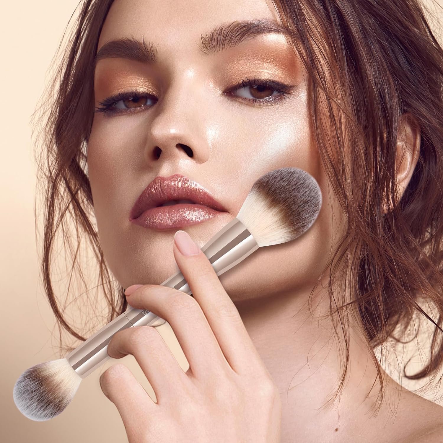 MAANGE Foundation Makeup Brushes, 2Pcs Double Ended Makeup Brush for Blending Liquid Powder Concealer Cream Blush Buffe (Gold) - Image 3