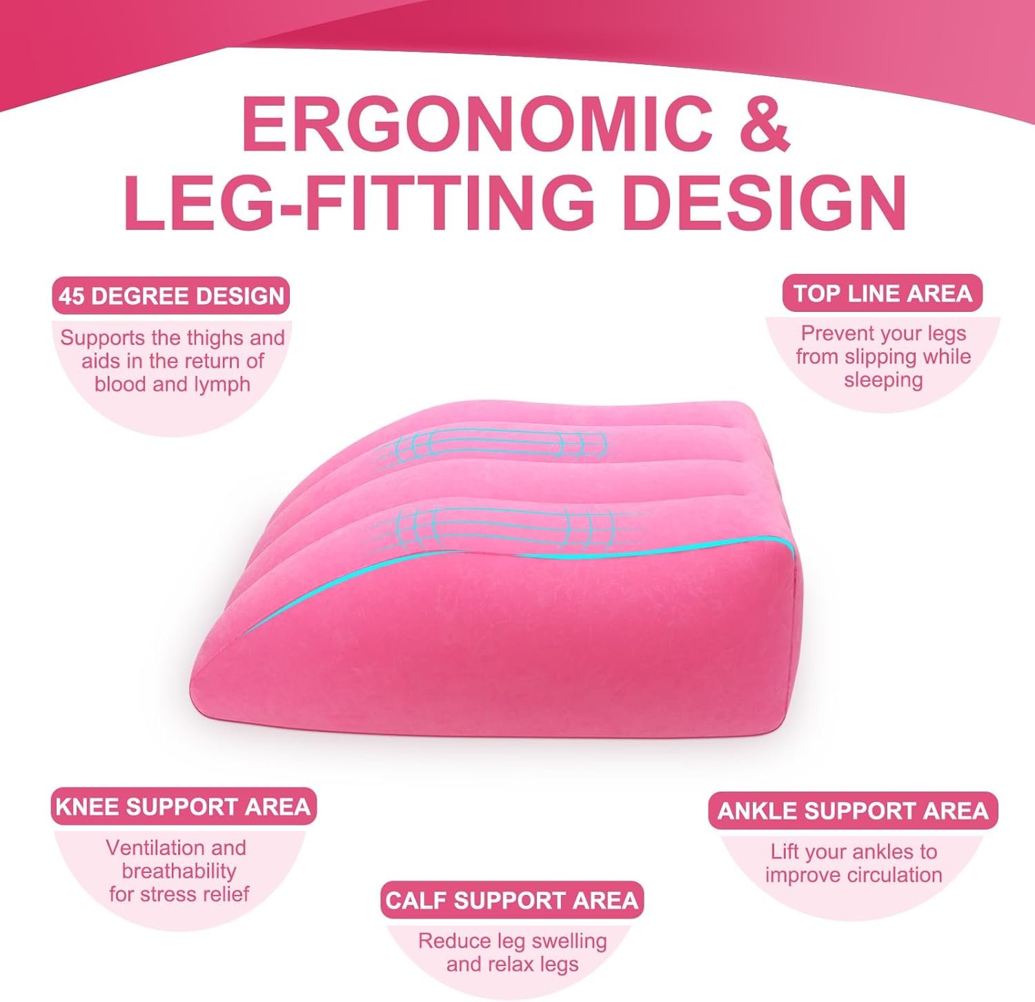 Inflatable Leg Pillow, Wedge Pillow for Sleeping, Portable Wedge Pillow, Improve Circulataion and Reduce Swelling, for Sleeping, Recovery, Pregnant (Pink) - Image 3