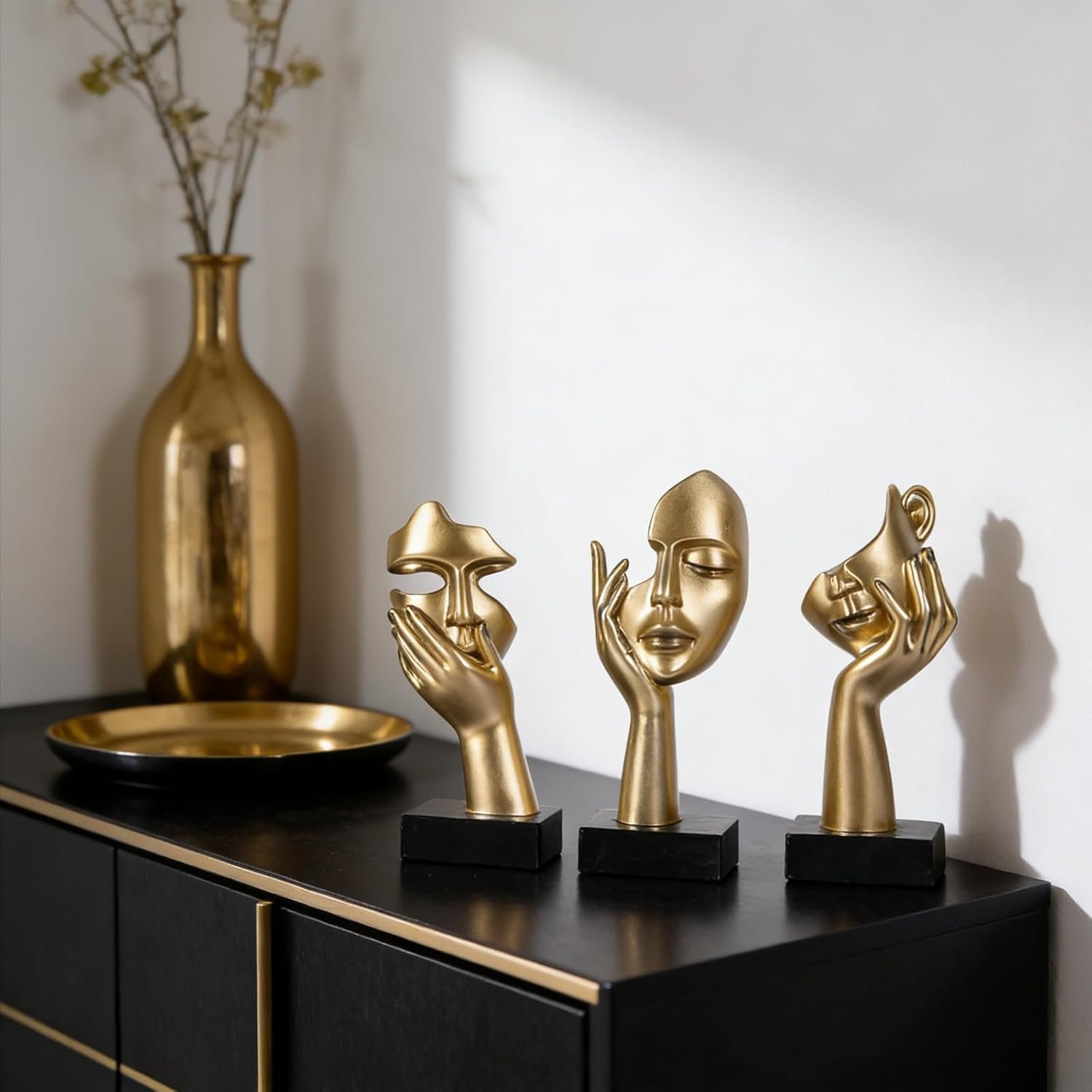 3 Pcs Thinker Small Statue Set - Black Gold Home Decor Abstract Art Figurines for Shelves, Living Room Coffee Table, Office Desktop (3 Pcs Gold, 6") - Image 3