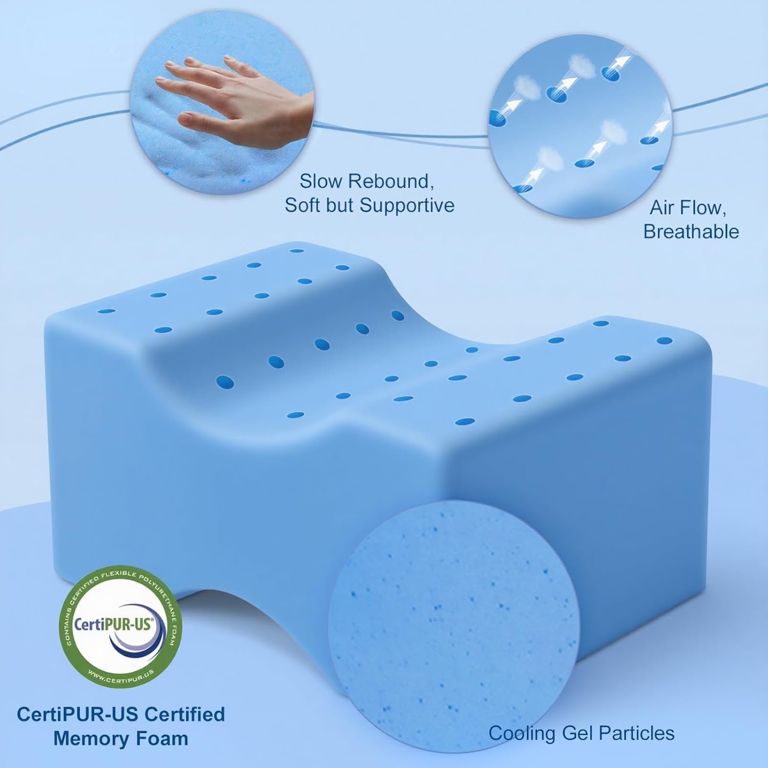 KingPavonini Cooling Knee Pillow for Side Sleepers, Gel Memory Foam Leg Pillows for Side Sleeping with Ice Silk Cover and Strap, Knee Pillow for Back Hip Pain, Spine Aligning, Sciatica, Pregnancy - Image 3