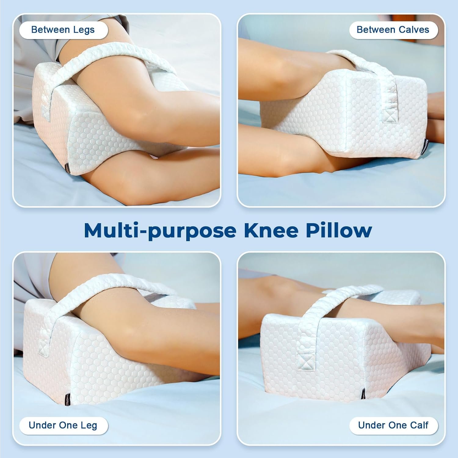 KingPavonini Cooling Knee Pillow for Side Sleepers, Gel Memory Foam Leg Pillows for Side Sleeping with Ice Silk Cover and Strap, Knee Pillow for Back Hip Pain, Spine Aligning, Sciatica, Pregnancy - Image 4