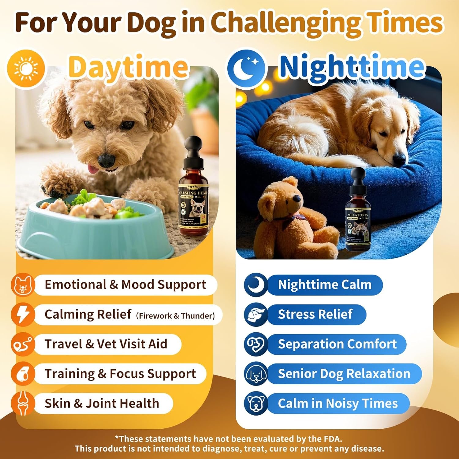Dog Calming & Melatonin Drops, Day & Night Calm Support Set, Anxiety & Stress Support Calming Treat, Enhance Calmness & Sleep for Separation, Travel, Fireworks & Thunder, Bacon Flavor, 2 FL.Oz - Image 3