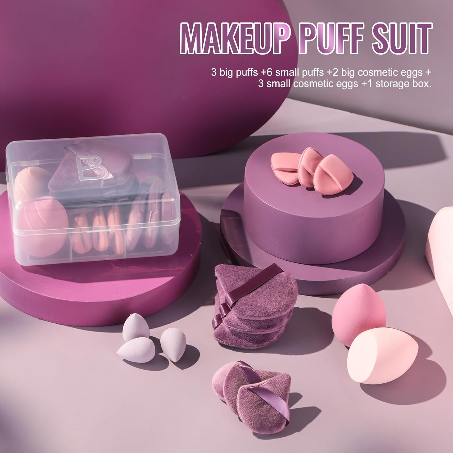 Makeup Sponge Set BS-MALL Triangle Puff 14 Pcs for Liquid, Cream, and Powder, Multi-colored Makeup Sponges and Mini Sponge with Case (A-Purple) - Image 4