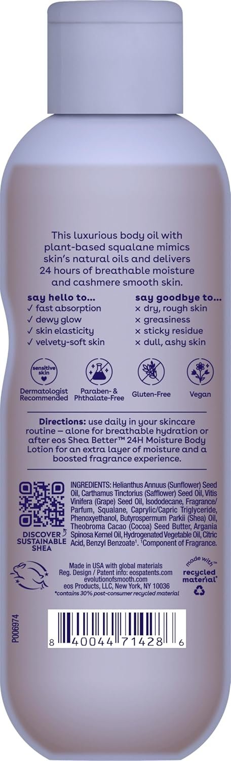 eos Cashmere Oil, Vanilla, 24 Hour Moisture, Plant-Based Squalane to Soothe, Soften and Smooth Dry Skin, 6 fl oz - Image 7