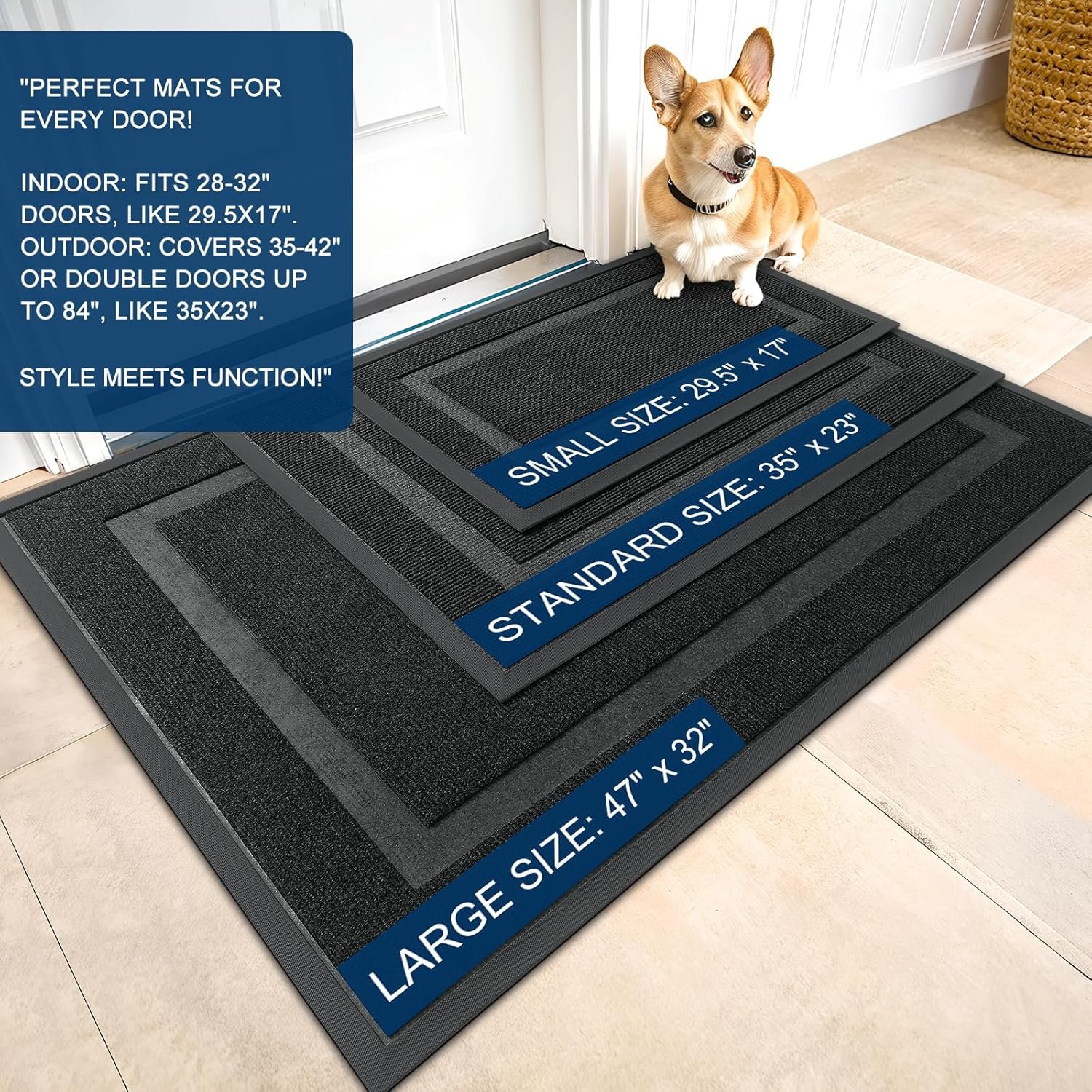 OLANLY Front Door Mat Indoor Outdoor Entrance, Waterproof All-Season, All-Weather Doormat, Sturdy Natural Rubber, Fade Resistant, Low Profile, Easy Clean Patio Porch Entryway Mat, 29.5x17, Black - Image 3