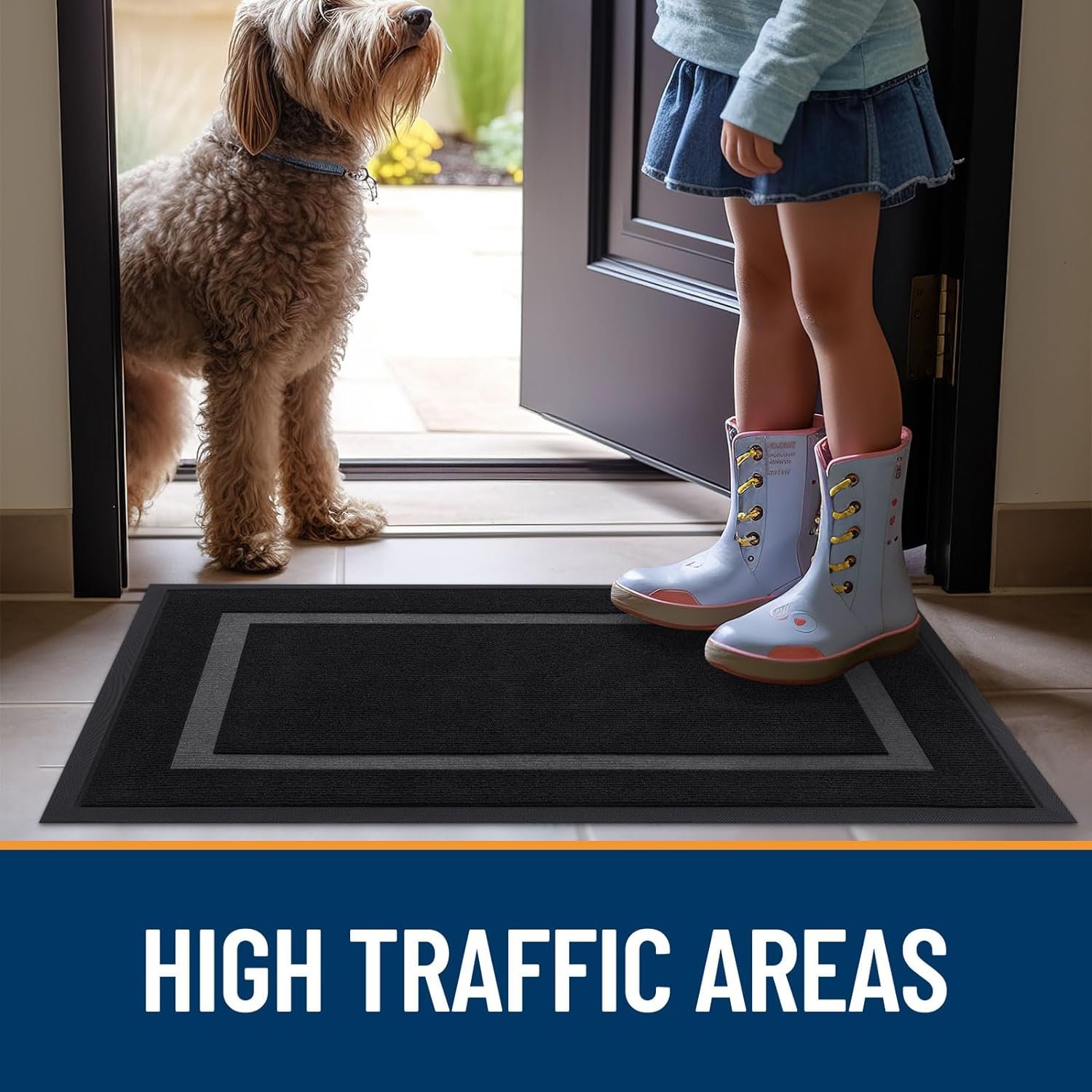 OLANLY Front Door Mat Indoor Outdoor Entrance, Waterproof All-Season, All-Weather Doormat, Sturdy Natural Rubber, Fade Resistant, Low Profile, Easy Clean Patio Porch Entryway Mat, 29.5x17, Black - Image 4