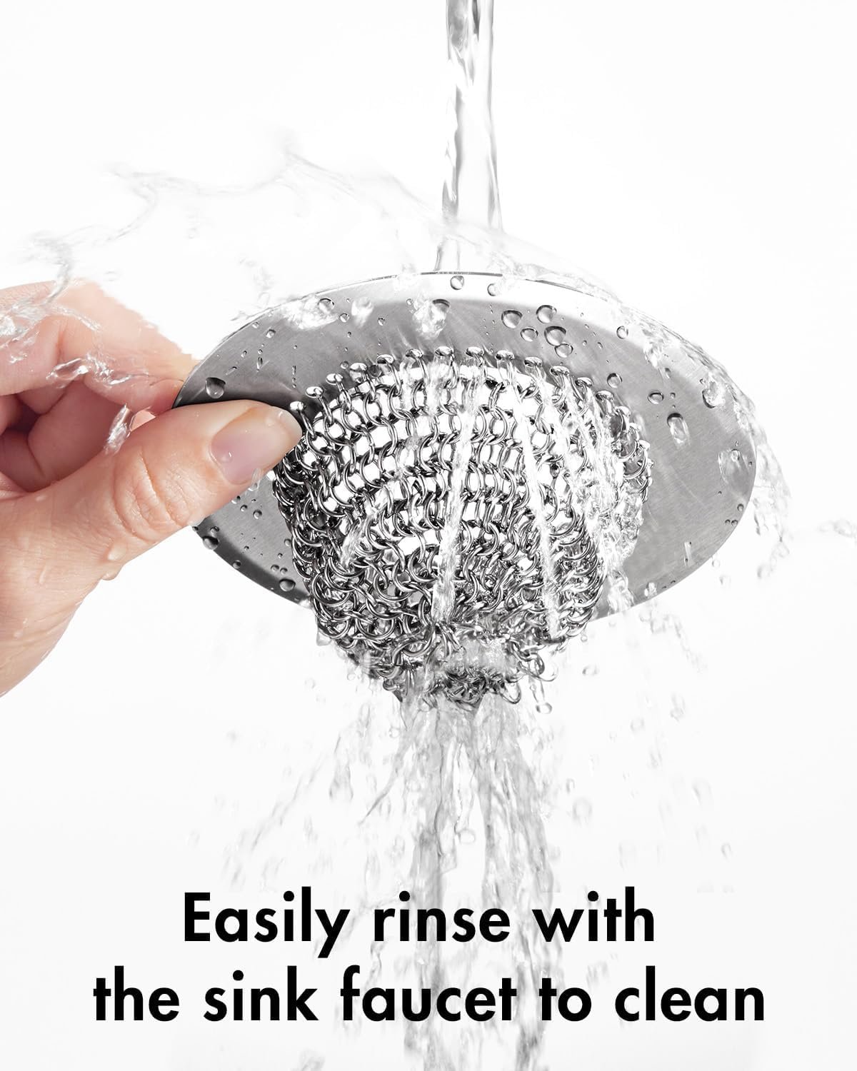 Revolutionary Kitchen Sink Drain Strainer/Patented Reversible Chain Mesh, Effortless Cleaning & Debris Catcher, Large Capacity, No Clog, 304 Stainless Steel & Rust-Proof/Handmade - Image 3