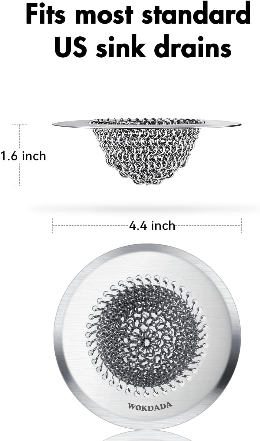 Revolutionary Kitchen Sink Drain Strainer/Patented Reversible Chain Mesh, Effortless Cleaning & Debris Catcher, Large Capacity, No Clog, 304 Stainless Steel & Rust-Proof/Handmade - Image 5