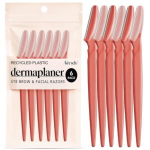 Kitsch Dermaplane Razor for Women Face – Face Razors for Women & Men, Eye Brow Razors & Face Shaver – Exfoliating Facial Razor & Dermaplaner as Skin Care Tool for Smoother Skin - Coral, 6 pcs