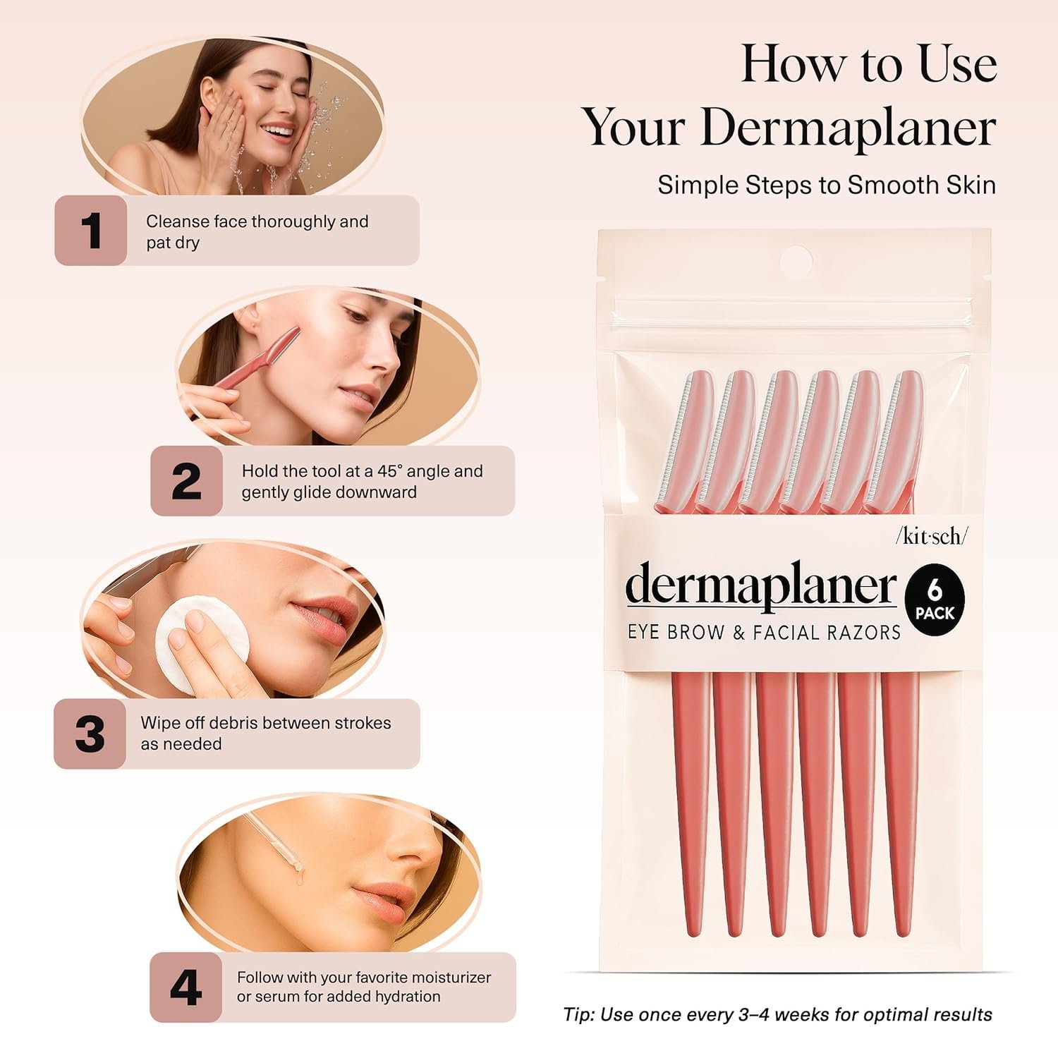 Kitsch Dermaplane Razor for Women Face – Face Razors for Women & Men, Eye Brow Razors & Face Shaver – Exfoliating Facial Razor & Dermaplaner as Skin Care Tool for Smoother Skin - Coral, 6 pcs - Image 7