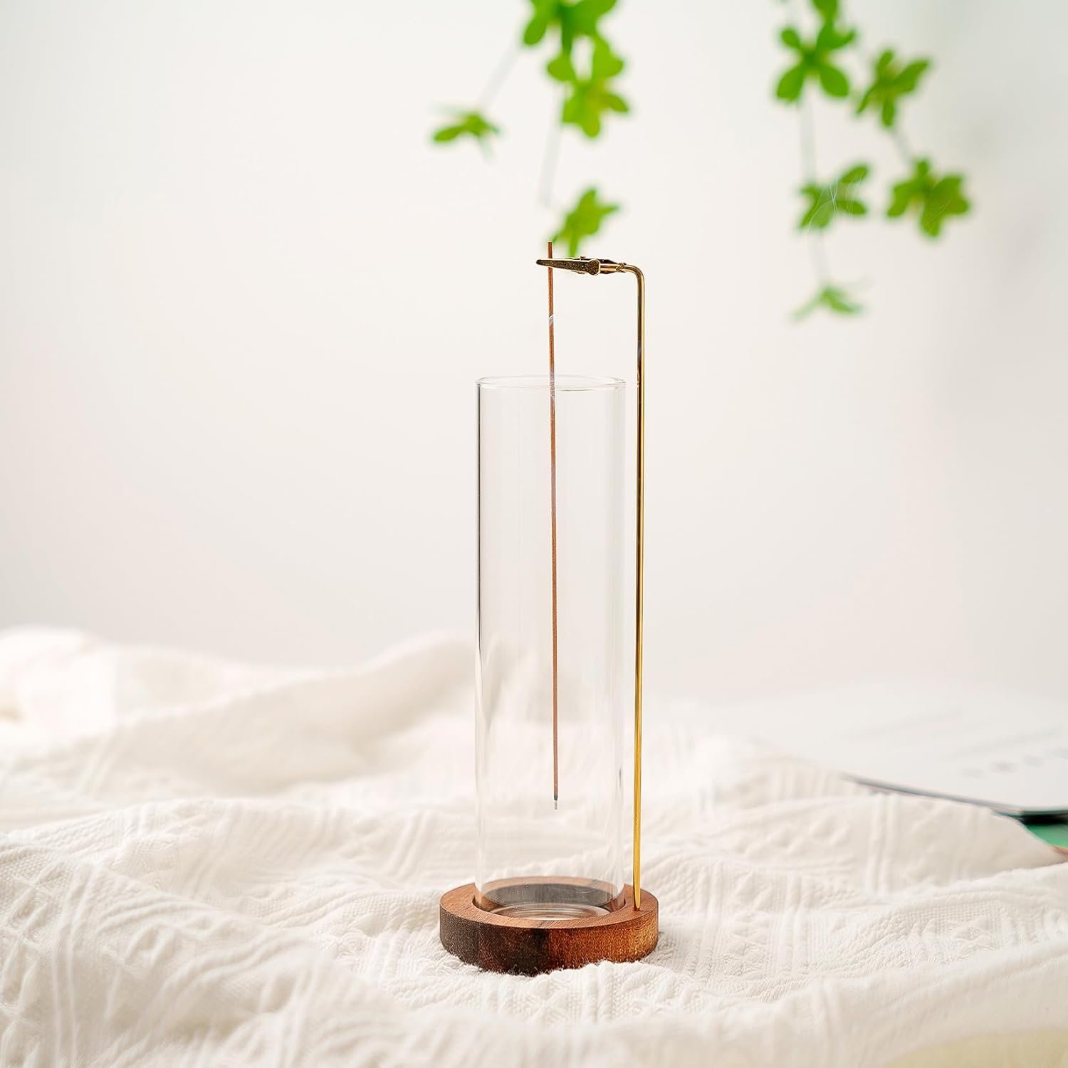 Incense Holder for Sticks, Anti-Ash Flying Incense Burner with 30 Incense Sticks, Detachable Glass Ash Catcher (Wood, Brown) - Image 4