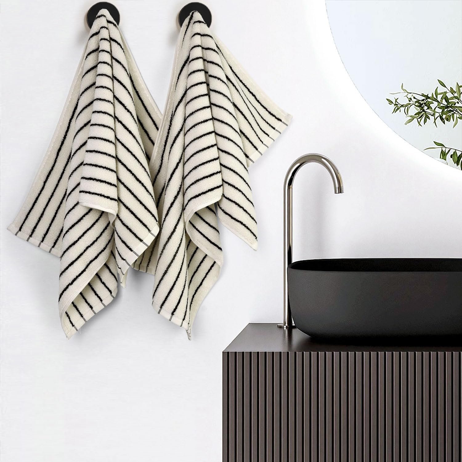 Jacquotha Black and White Striped Hand Towels for Bathroom, Vintage Kitchen Decor, Guest Use, Adults & Kids, Natural Cotton, 14” x 29” - Image 3