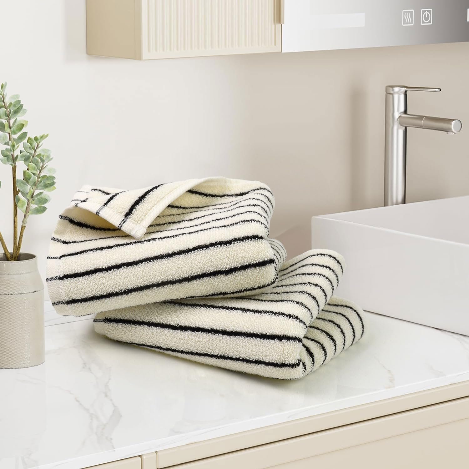 Jacquotha Black and White Striped Hand Towels for Bathroom, Vintage Kitchen Decor, Guest Use, Adults & Kids, Natural Cotton, 14” x 29” - Image 4