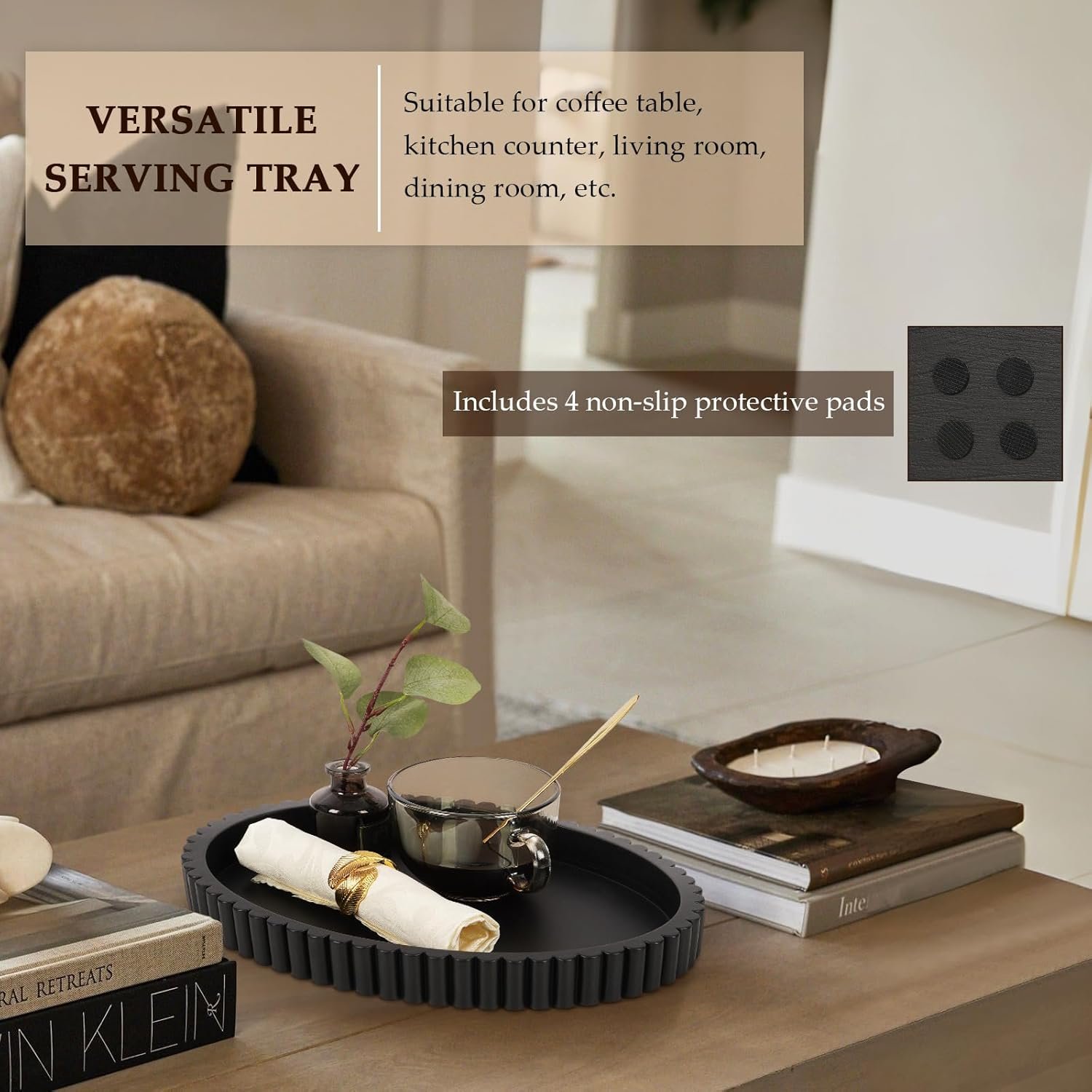 Oval Tray for Coffee Table Decor, 13" Concrete Tray, Table Centerpieces Decorative Trays for Home Decor, Modern Decorative Trays for Coffee Tables, Centerpiece Trays, Black - Image 4