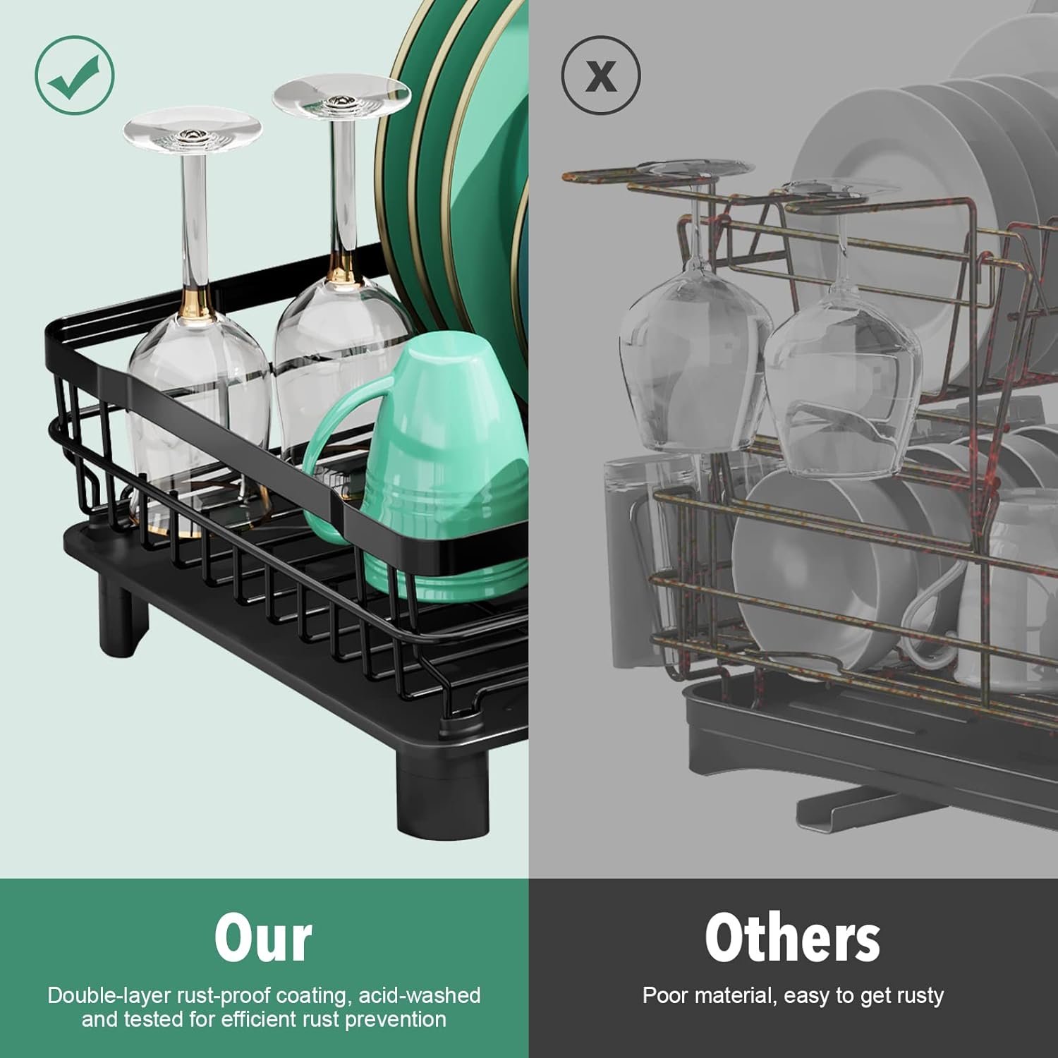 MOUKABAL Dish Drying Rack, Dish Rack, Stainless Steel Dish Racks for Kitchen Counter, Dish Drainer with Removable Utensil Holder, Drainboard (Black) - Image 3