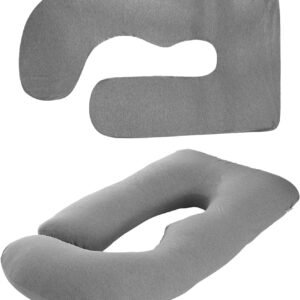 Cooling Pregnancy Pillow Cover - Soft Breathable Knit Fabric U Shaped Body Pillowcase, Fits 55-57 Inch Maternity Pillows, for Side Sleepers, Machine Washable, Hidden Zip, No Pillow Insert (Dark Gray)