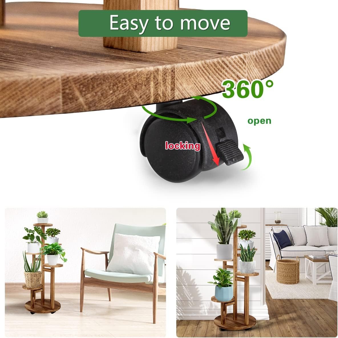 GEEBOBO 5 Tiered Tall Plant Stand for Indoor, Wood Plant Shelf Corner Display Rack, Multi-tier Planter Pot Holder Flower Stand for Living Room Balcony Garden Patio (Walnut) - Image 3