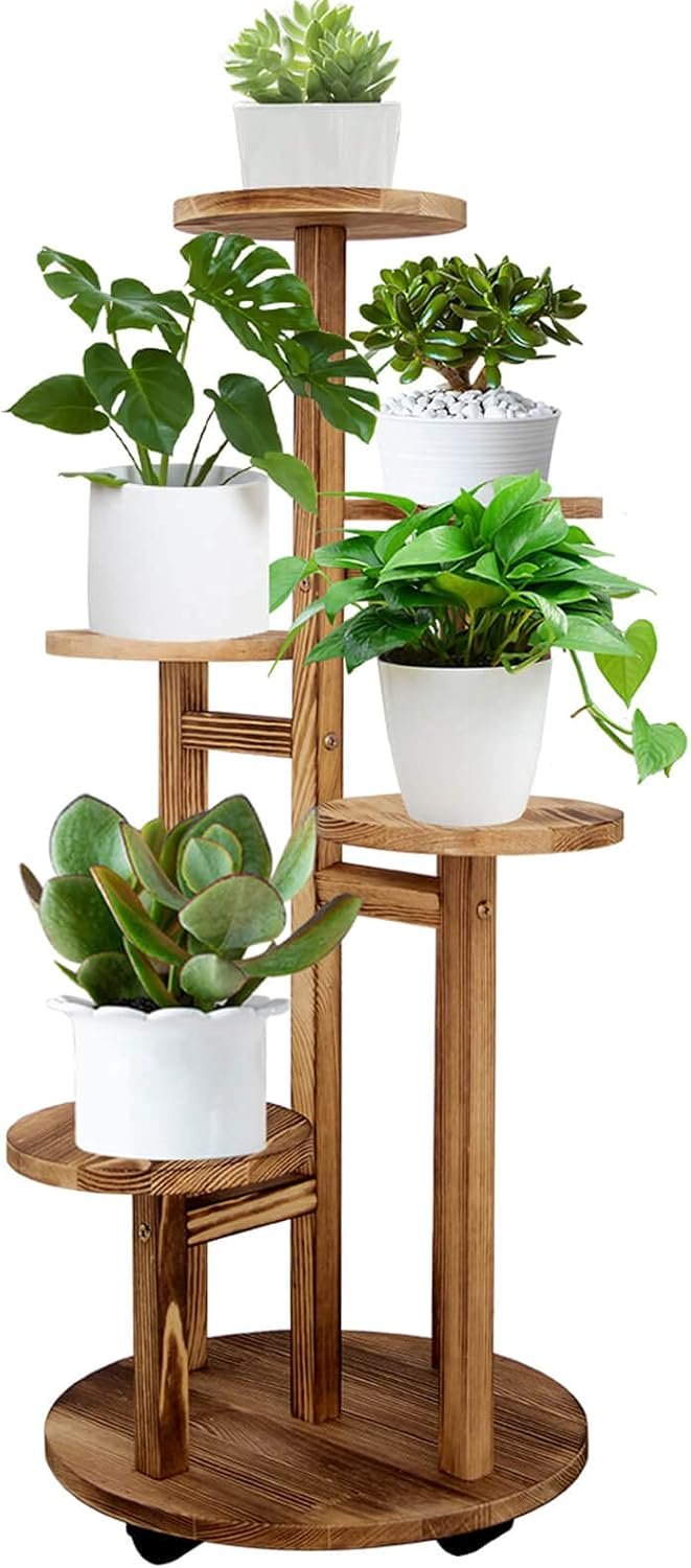 GEEBOBO 5 Tiered Tall Plant Stand for Indoor, Wood Plant Shelf Corner Display Rack, Multi-tier Planter Pot Holder Flower Stand for Living Room Balcony Garden Patio (Walnut) - Image 6