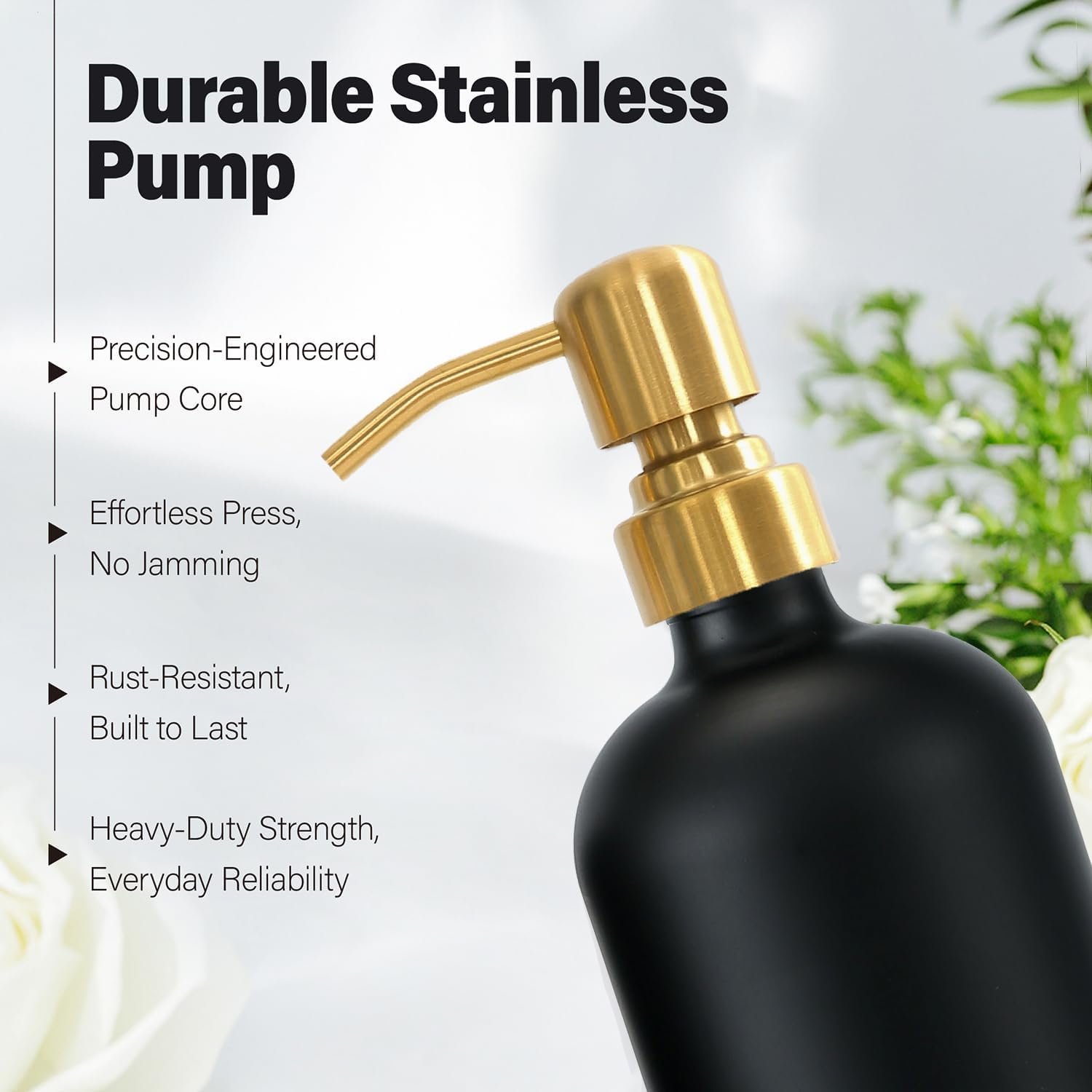 Black Soap Dispenser for Kitchen Sink, Hand and Dish Soap Dispenser with Stainless Steel Pump, Perfect for Gold Kitchen Accessories. (Gold & Black) - Image 3