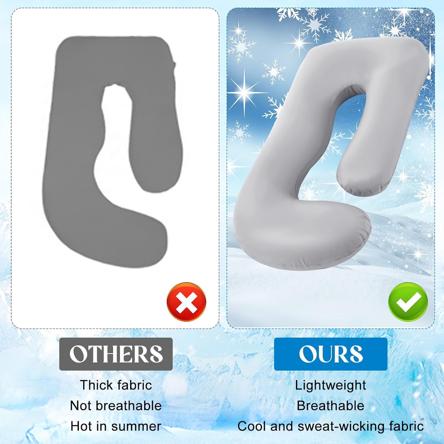 Cooling Pregnancy Pillow Cover (Only Pillowcase) Large U Shaped Full Body Pillowcase Maternity Stretchy Soft Breathable Cool Pillow Cover with Zipper for Side Sleeper (U Shape Pro,59 Inch) - Image 3