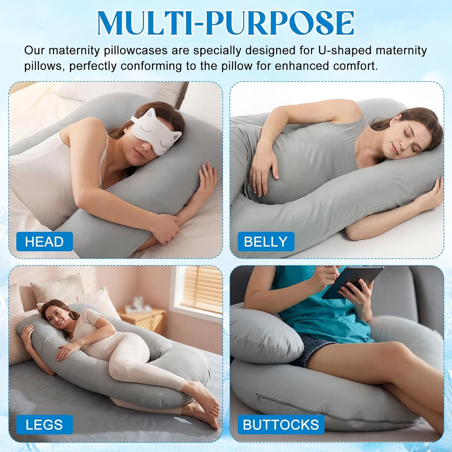 Cooling Pregnancy Pillow Cover (Only Pillowcase) Large U Shaped Full Body Pillowcase Maternity Stretchy Soft Breathable Cool Pillow Cover with Zipper for Side Sleeper (U Shape Pro,59 Inch) - Image 7