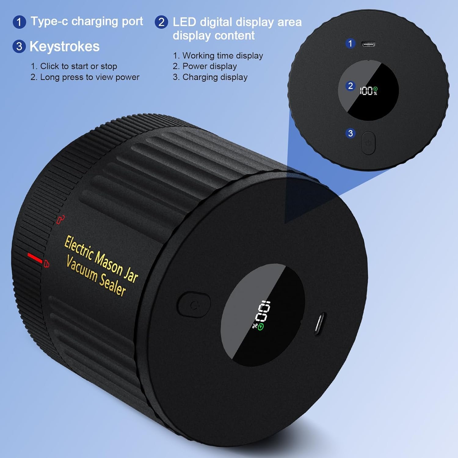 Electric Mason Jar Vacuum Sealer Kit for Wide Mouth and Regular Mouth Mason Jars - Image 4