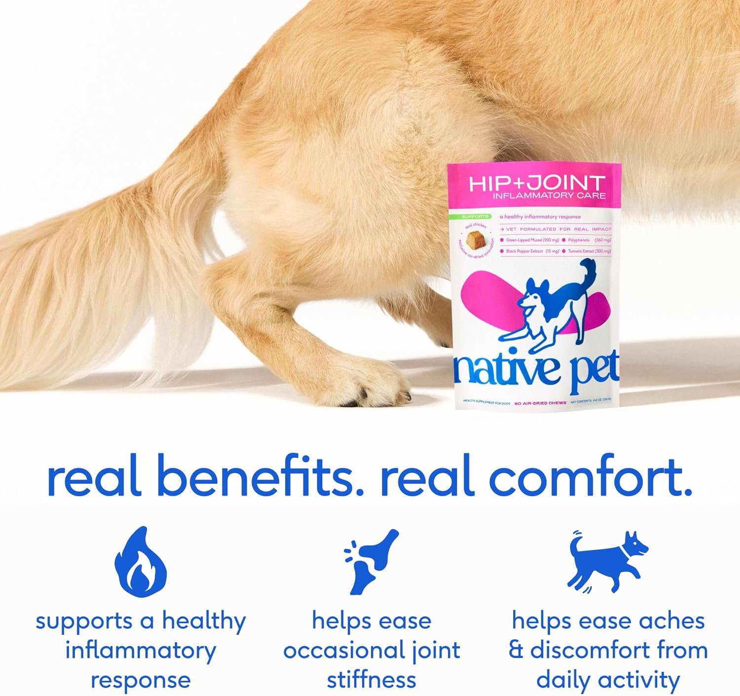 Native Pet Pain Relief for Dogs - Collagen for Dogs Promotes Joint Health, Reduce Inflammation & Stiffness - Senior Pup Joint Supplement - Natural Pain Reliever for Active & Aging Pets - 30 Chews - Image 3