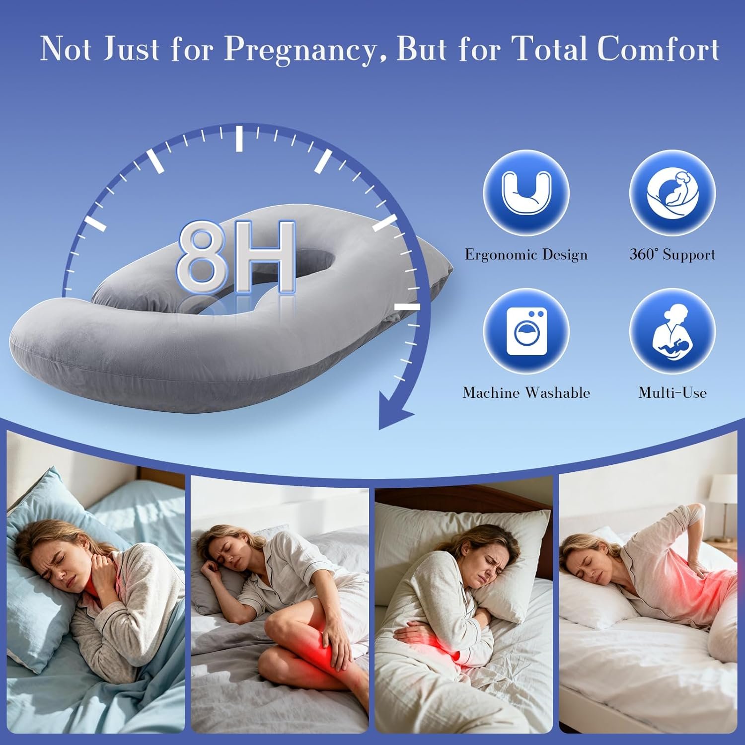 Pregnancy Pillows for Sleeping, U Shaped Full Body Maternity Pillow with Removable Velvet Cover - Support for Back, Legs, Belly, HIPS for Pregnant Women, 57 Inch Pregnancy Pillow for Women, Grey - Image 7