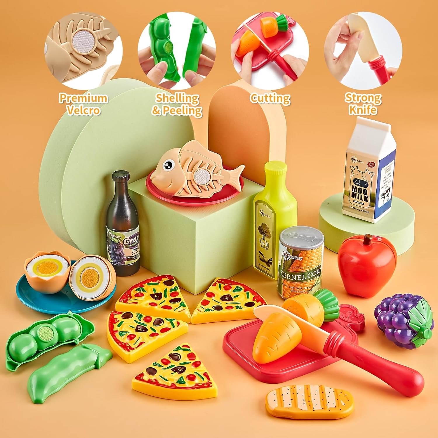 Pretend Play Accessories - 52pc Kids Kitchen Playset with Play Food, Stainless Steel Cookware, Toys Pots and Pans, Toddler Kitchen Set with Cuttable Toy Food - Boys and Girls Gift - Image 3