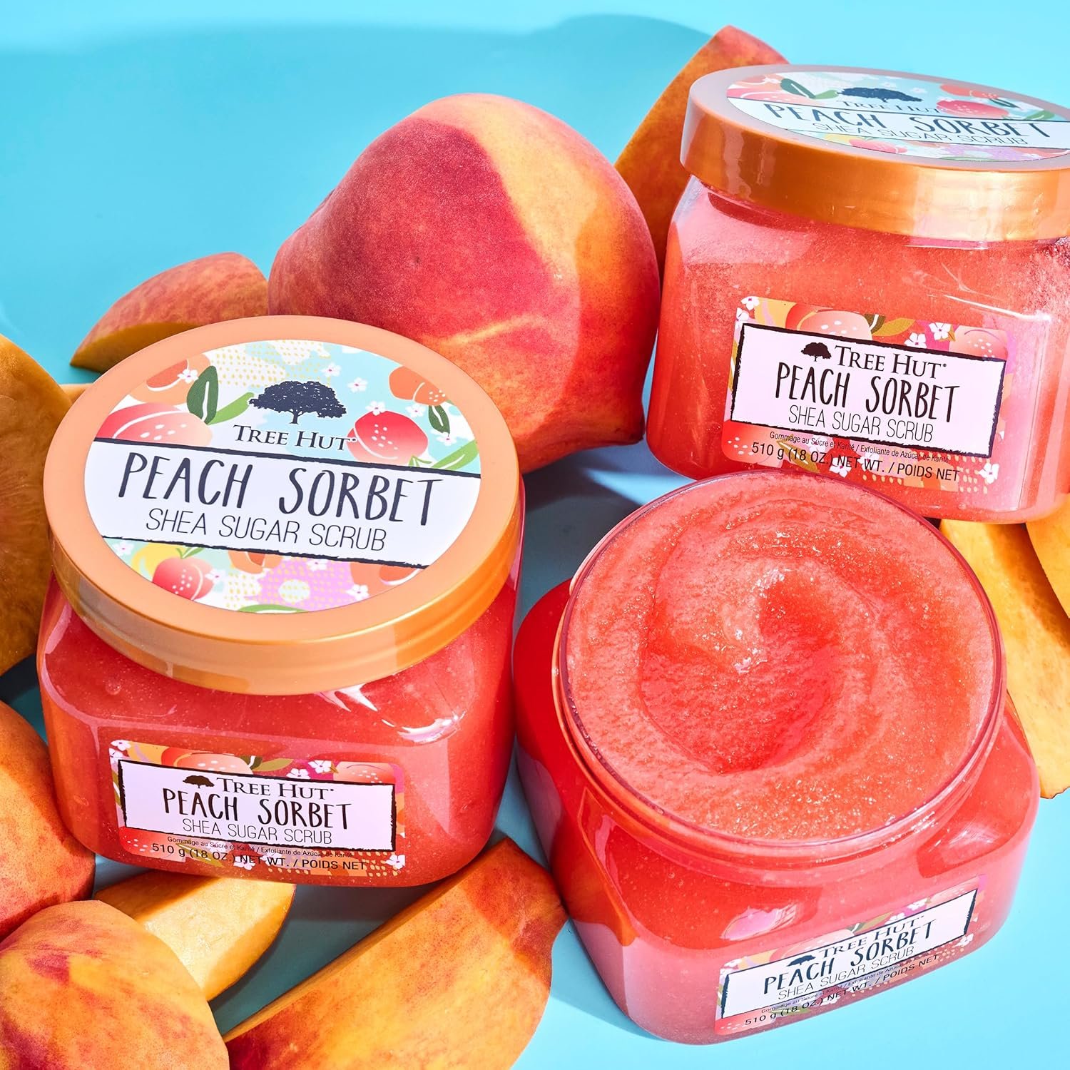 Tree Hut Peach Sorbet Shea Sugar Scrub, Exfoliating, Hydrating & Moisturizing Body Scrub with Shea Butter & Nourishing Essential Oils, Smooth & Soften Skin, 18 oz - Image 4