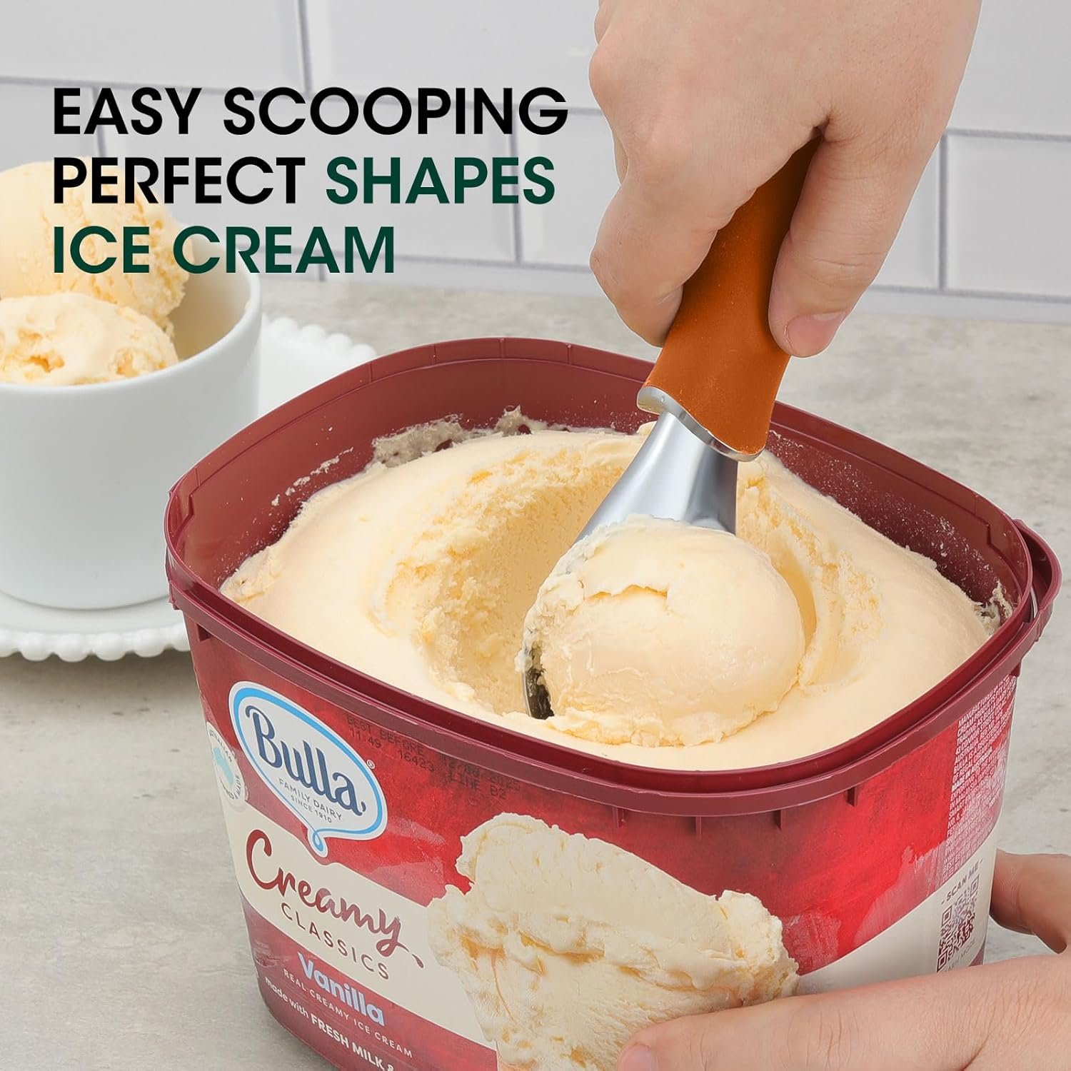 Beneno Heavy Duty Ice Cream Scoop - Upgraded Anti-Fracture Design, Comfortable Grip Long Handle, Effortless Scooping & Dishwasher Safe, Orange - Image 4