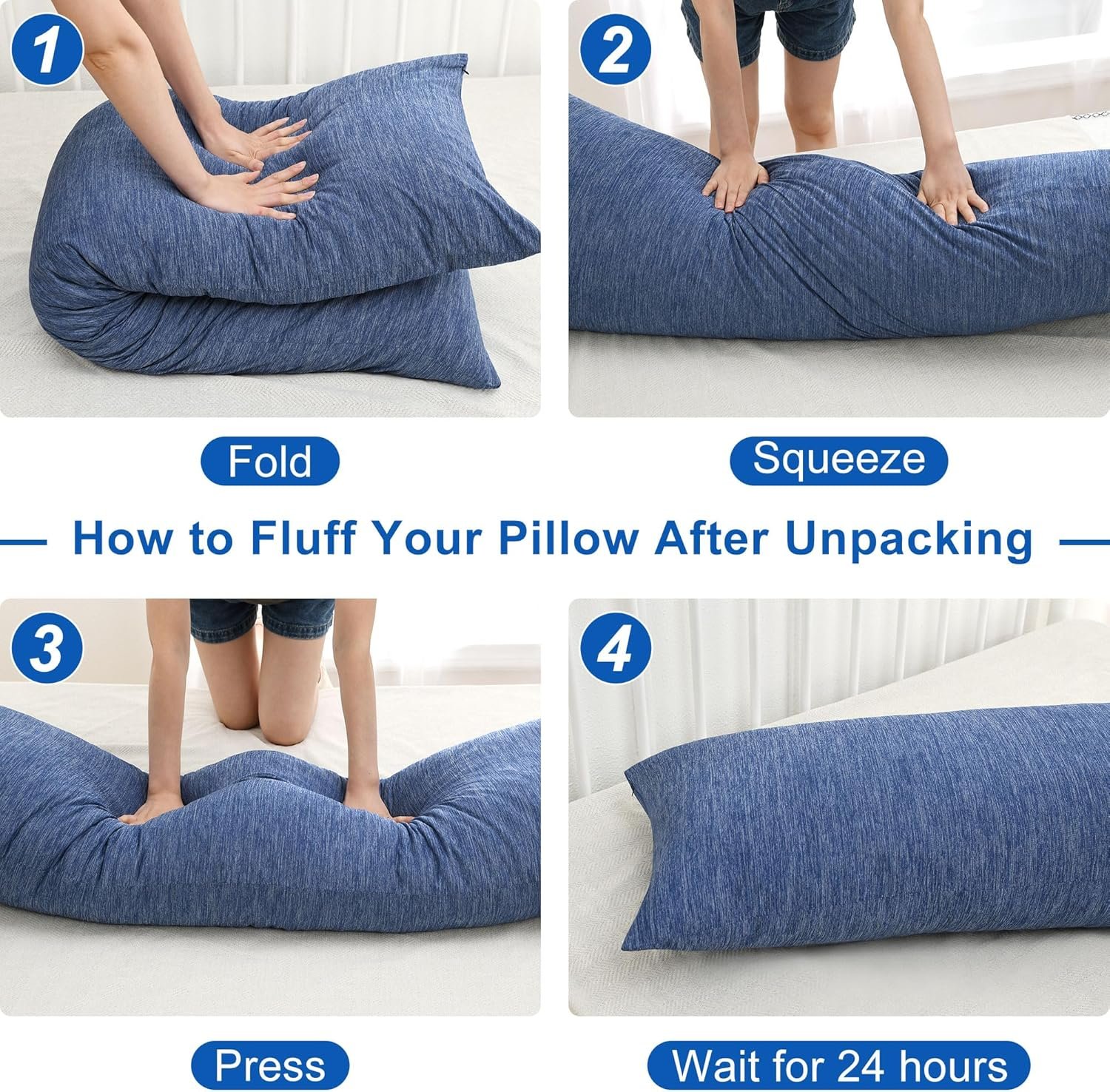 Hiasan Cooling Body Pillows for Adults, Long Memory Foam Body Pillow - Full Size Support for Side Sleepers & Pregnancy, Back Pain Relief, 20x54 Inches, Blue - Image 6