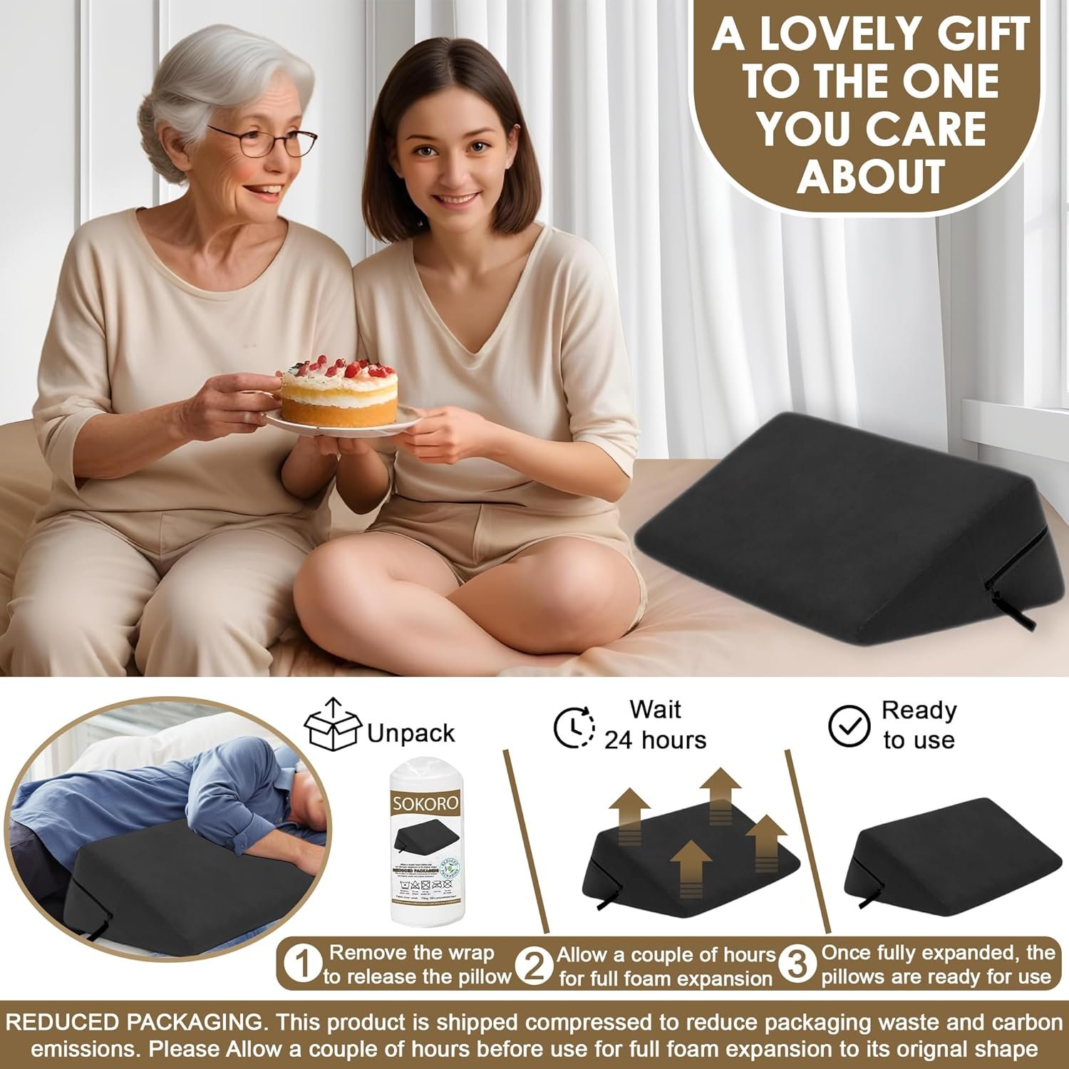 sokoro Bed Wedge Pillow for Sleeping, Triangle Pillow Wedge, Acid Reflux, Gerd, After Surgery, Back Support, Body Positioners for Pregnancy, Adults, Seniors to Elevate Head, Knee, Leg, Black - Image 7