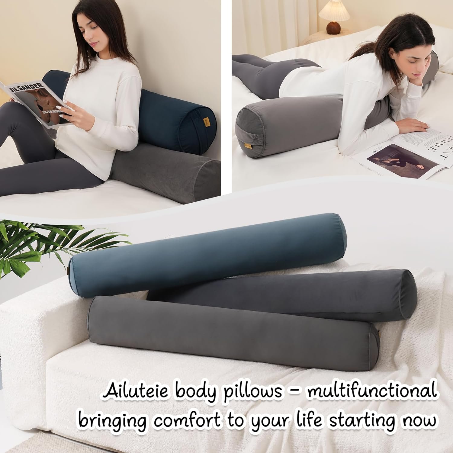 Body Pillow for Adults,Long Round Pillow,Big Cylindrical Pillow,Large Full Bolster Pillows for Side Sleepers (Steel Gray, 47.24"*7.87") - Image 4