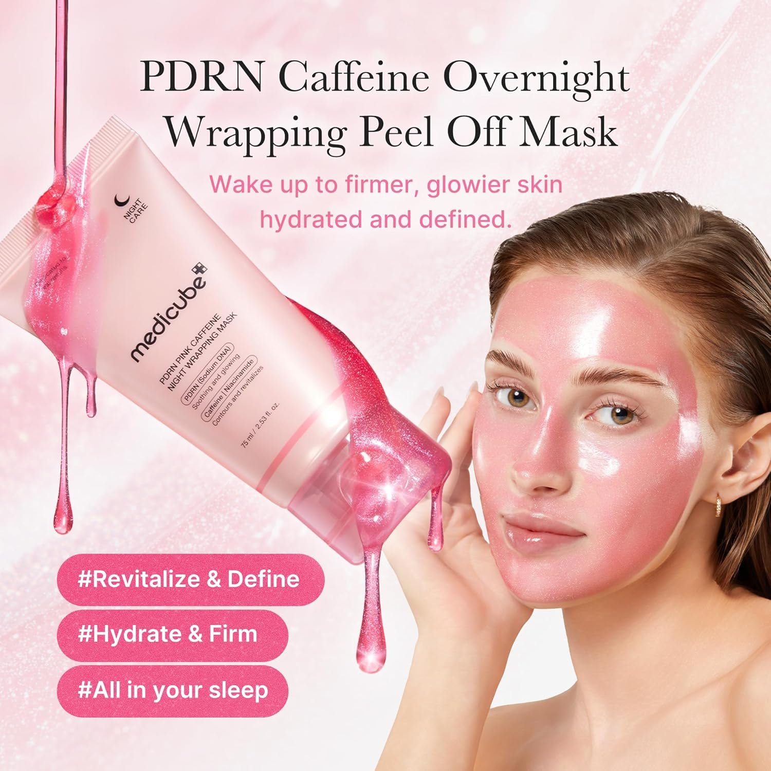 medicube Wrapping Mask PDRN Caffeine Overnight Peel Off Facial Mask | Firming, Depuffing & Hydration | Caffeine, Collagen For Refined, Glass Skin & Face Contour Support | Korean Skin Care, 2.53 fl.oz - Image 3