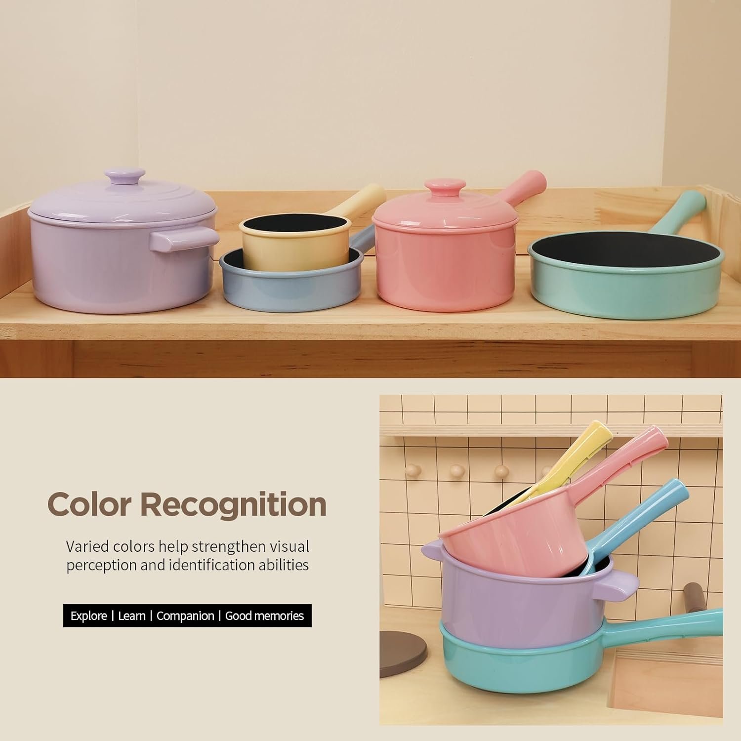 GILOBABY Kids Play Kitchen Accessories - Complete Cooking Toy Set with Pots, Pans & Utensils for Toddlers 1-3, Learning Educational Pretend Play Gift for Girls (Pink) - Image 4