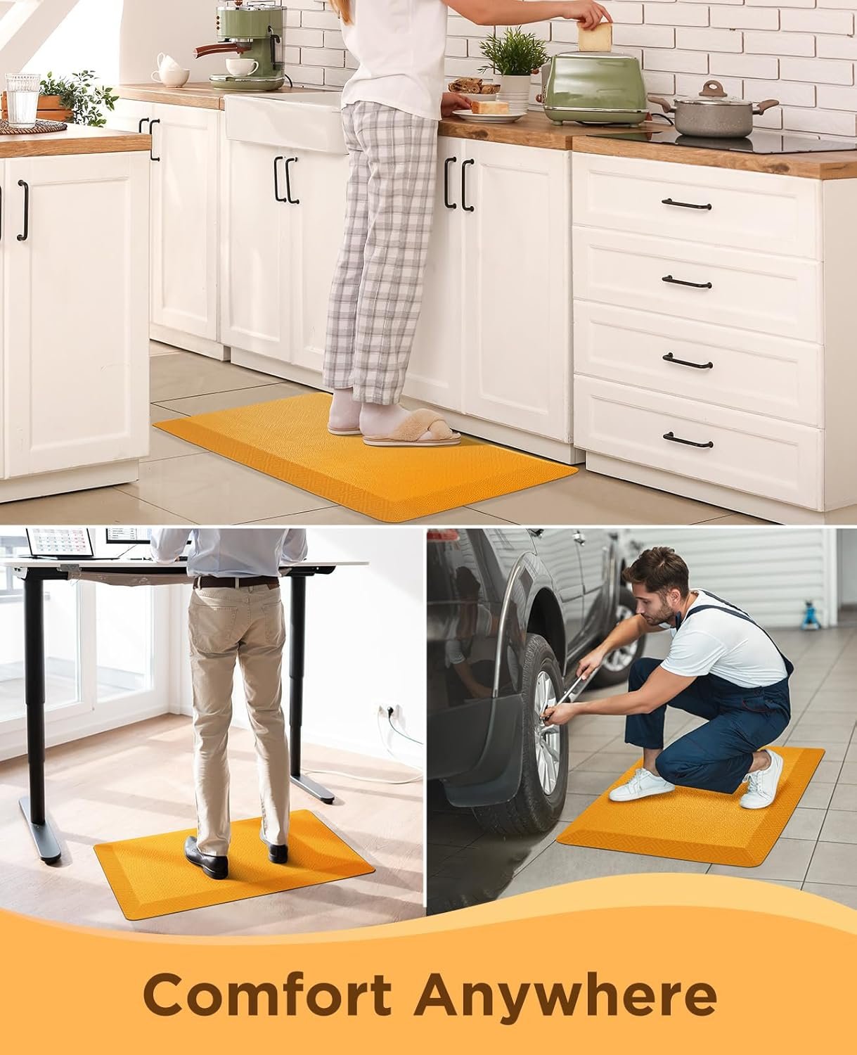 Ophanie Kitchen Mats for Floor, 3/4 Inch Thick Kitchen Rugs, 20''x32'' Anti Fatigue Standing Cushioned Mat, Waterproof,Comfort Ergonomic Mat for Office, Home, Sink,Orange Non-Slip Bottom - Image 6