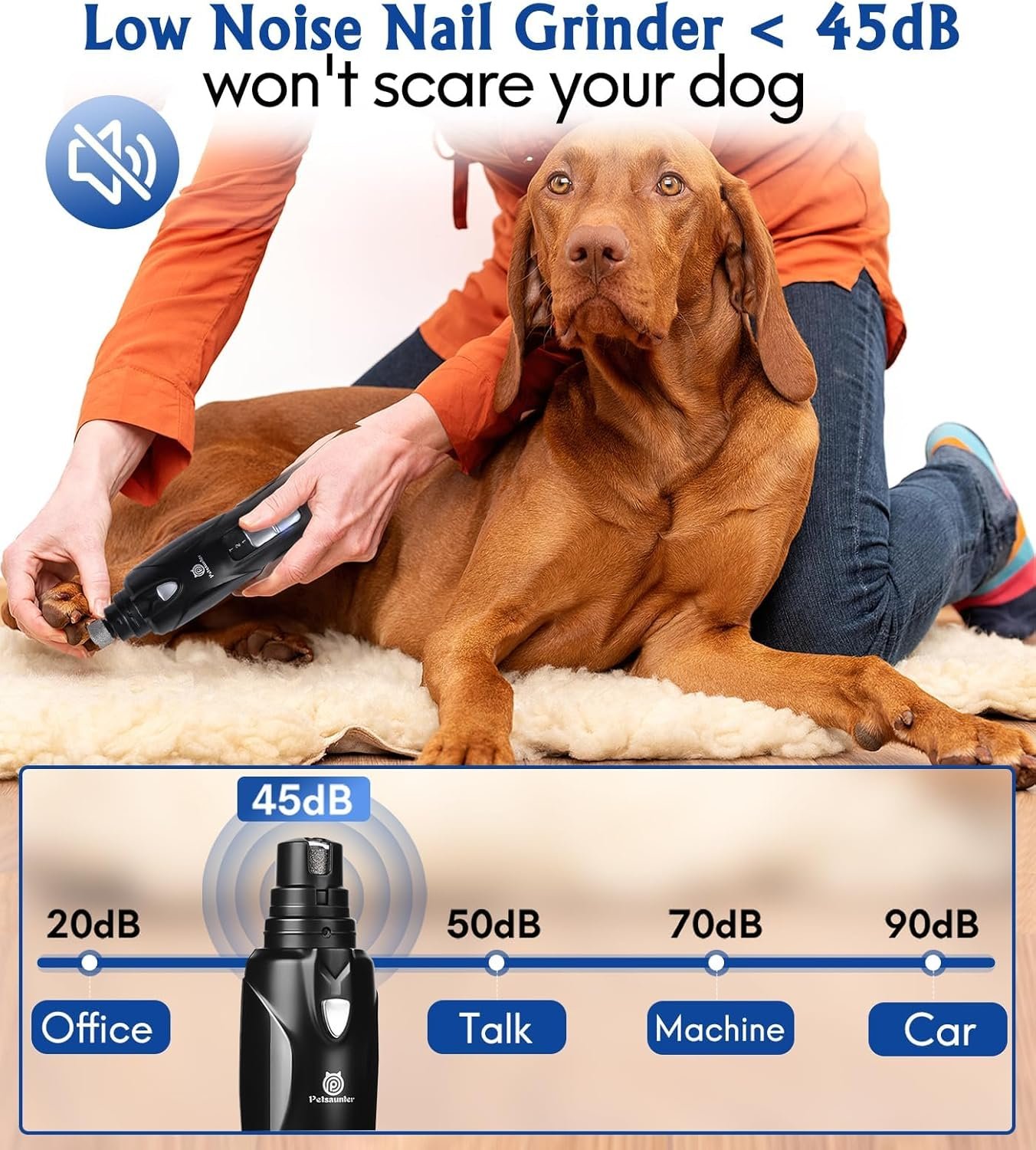 Dog Nail Grinder, 2-Speed and LED Light, Touch-Switch, TypeC, Quiet and Low-Vibration Dog Nail Trimmers, and 3 Ports for Large Dogs, Medium, Small Dogs Cats Pets with Hard or Thick Nail - Image 5