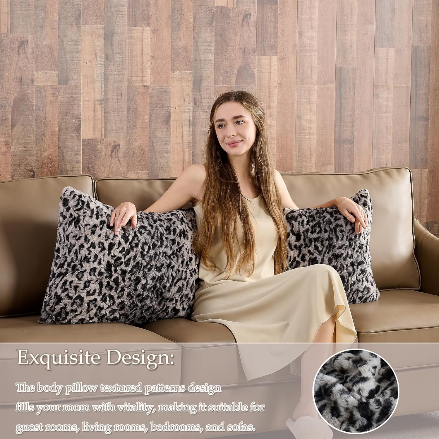 20 x 54 Inch Fluffy Leopard Print Body Pillow,Cheetah Print Plush Fuzzy Faux Fur Body Pillow,Shaggy Furry Long Pillow for Pregnant Women Side Sleeper, Grey - Image 3