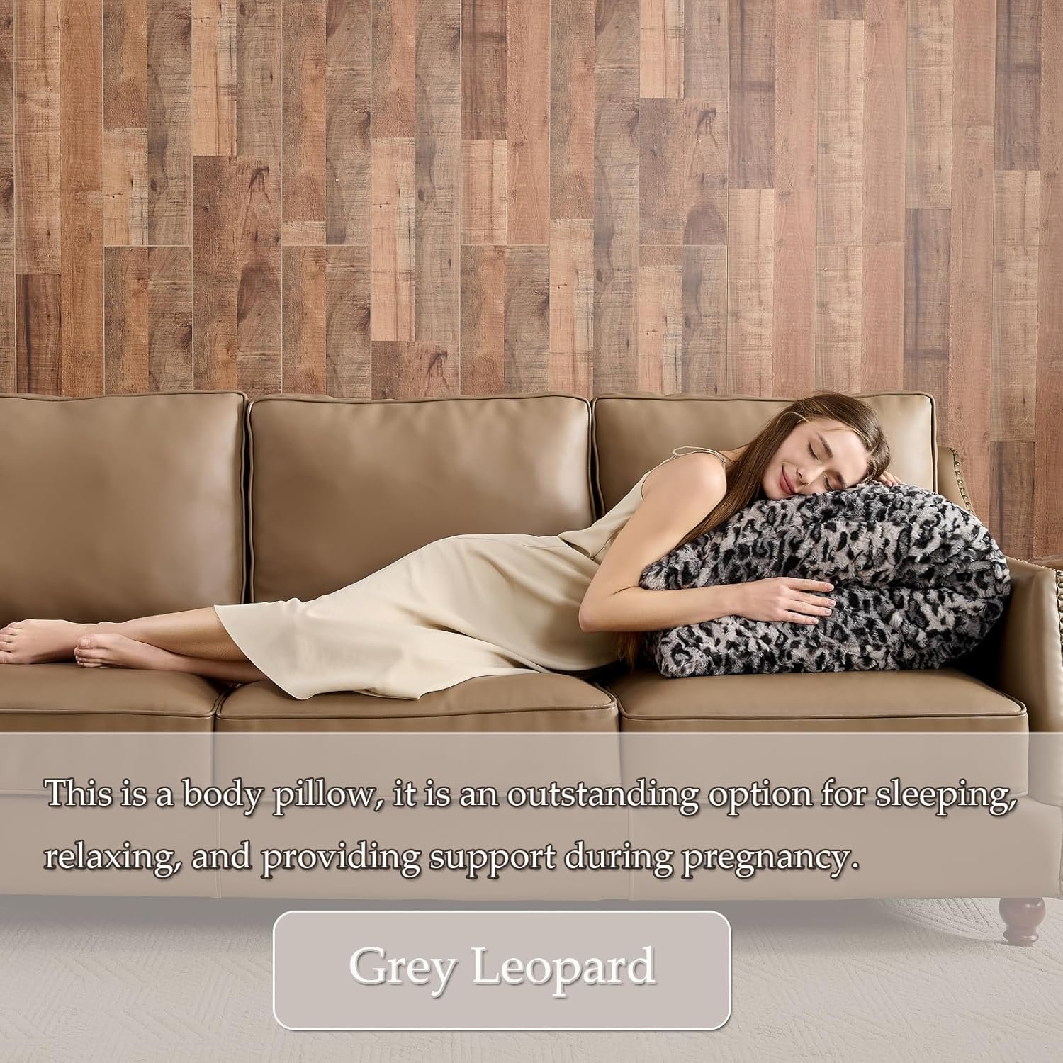 20 x 54 Inch Fluffy Leopard Print Body Pillow,Cheetah Print Plush Fuzzy Faux Fur Body Pillow,Shaggy Furry Long Pillow for Pregnant Women Side Sleeper, Grey - Image 4